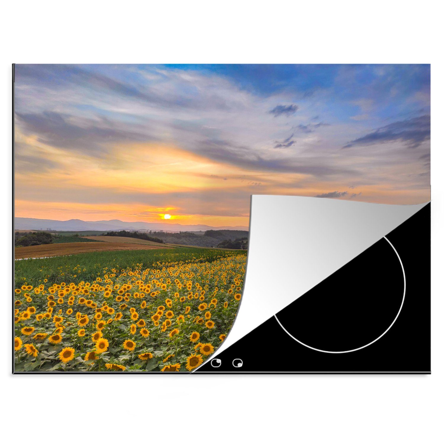 cm, Blumen tlg), Landschaft, nutzbar, Ceranfeldabdeckung Vinyl, Mobile - MuchoWow - Arbeitsfläche 70x52 Herdblende-/Abdeckplatte Sonne (1
