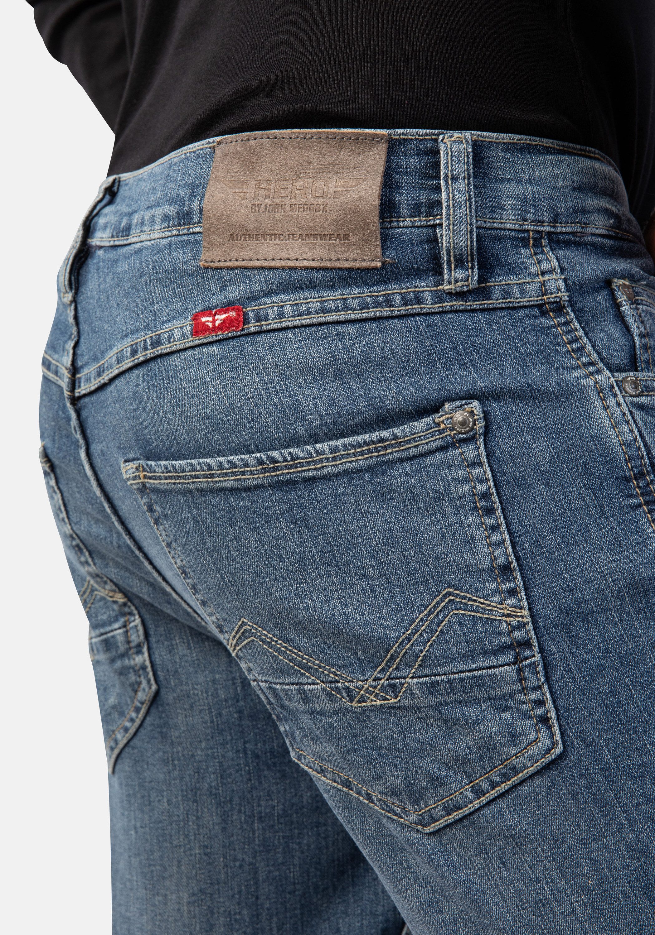 HERO by John Medoox 5-Pocket-Jeans Portland Denim Slim Straight Stretch Jeans Straight Fit Casual Clean Wash Denim Jeans für Herren