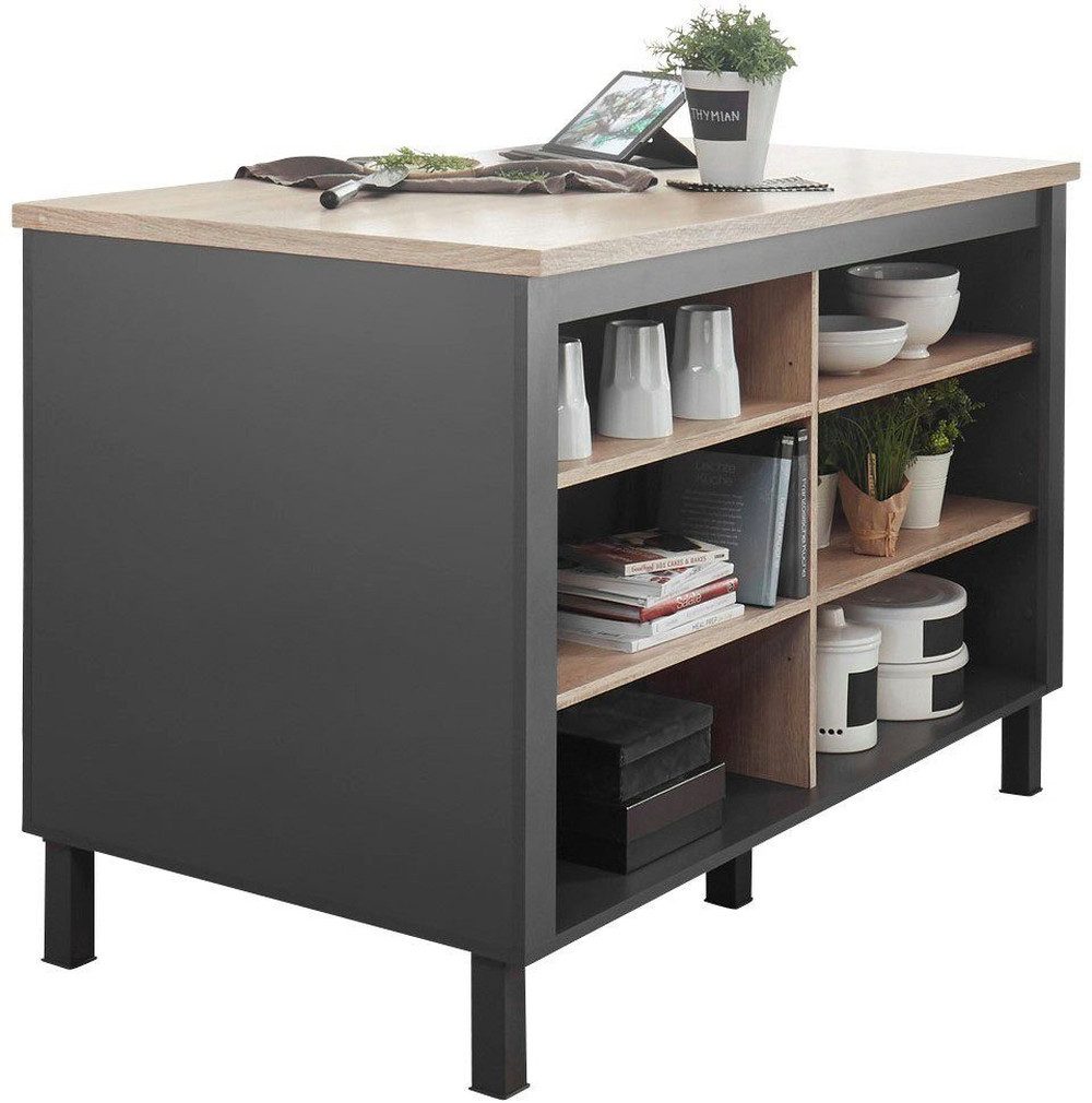 PREISBRECHER Kochinsel Benedicto, in anthrazit / Sonoma-Eiche - 138x90x75 (BxHxT)
