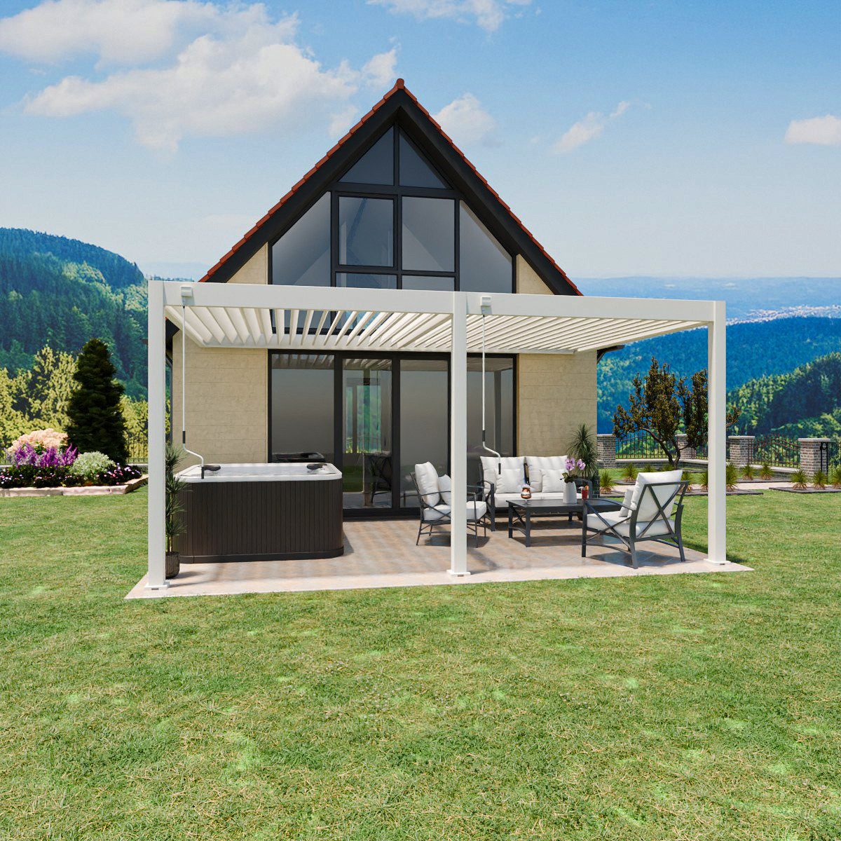 Thumbnail - Weide Pergola Deluxe Wand Pavillon Terrassenüberdachung Aluminium 3,6 x 5,3 M weiß, BxTxH: 530x360x255 cm
