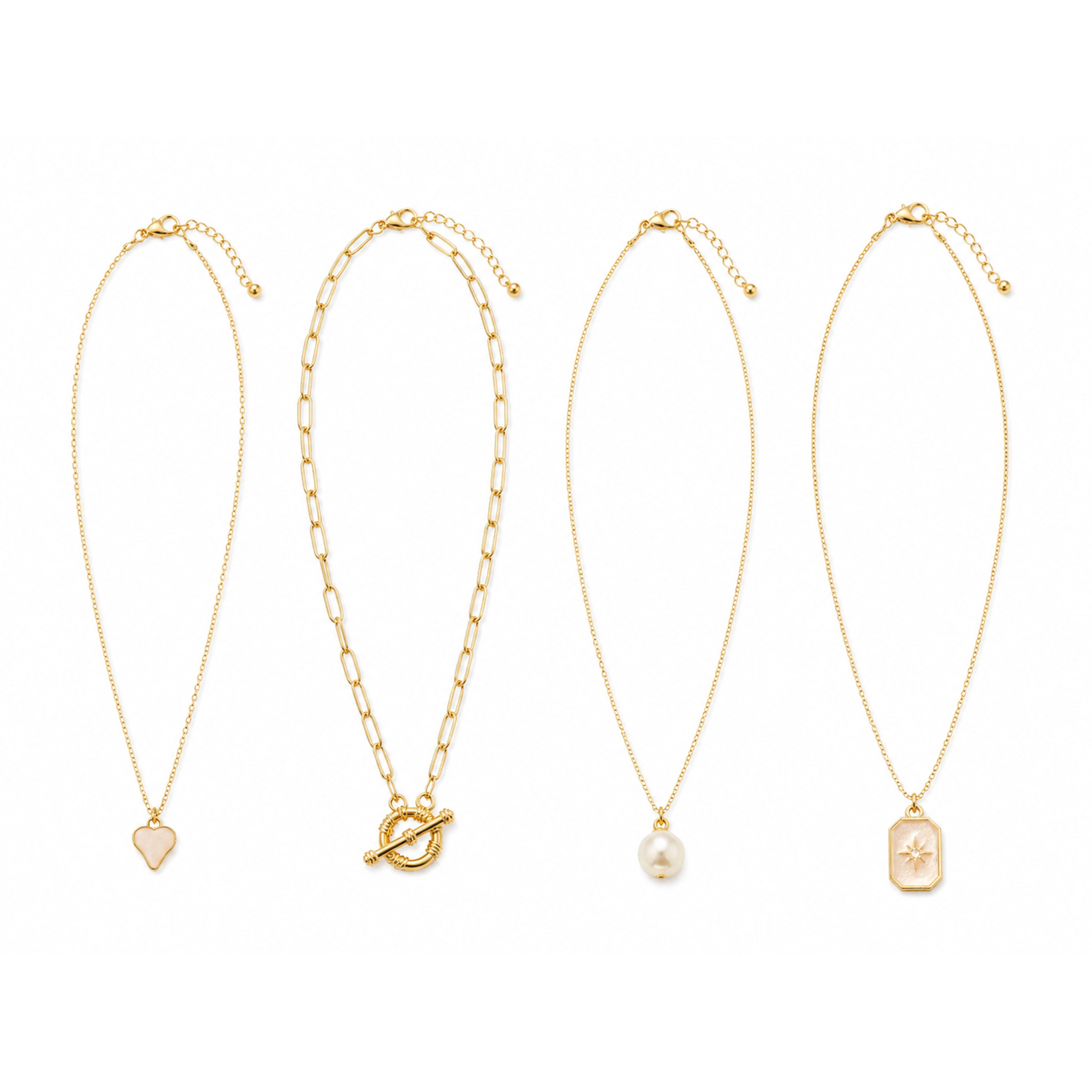 Jungengel Kette mit Anhänger Damen 4'er Halsketten Set Schmuckset Anhänger Gold Modeketten (Set, 4-tlg., 4-teiliges Schmuckset mit kombinierbaren Halsketten), 4-teiliges Layering Halsketten Set mit Holz-Geschenkbox