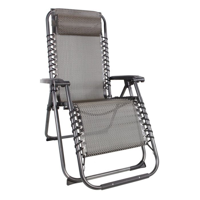 Spetebo Hochlehner Relax Sessel verstellbar mit Kopfkissen - taupe Verstellbarer und klappbarer Garten Liegestuhl