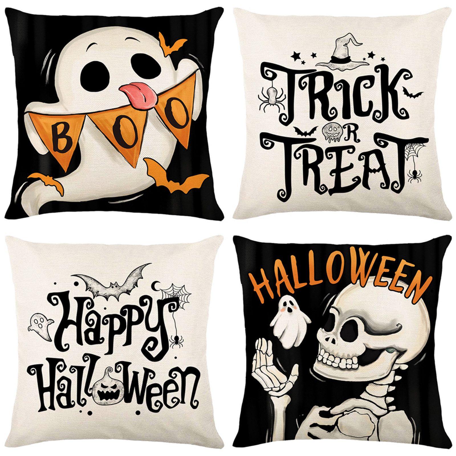 BTTO Kissenhüllen Halloween Kissenbezug 45X45cm, Quadratisch Dekokissen, (4 Stück), Sofakissen Couchkissen für Halloween Weihnachten