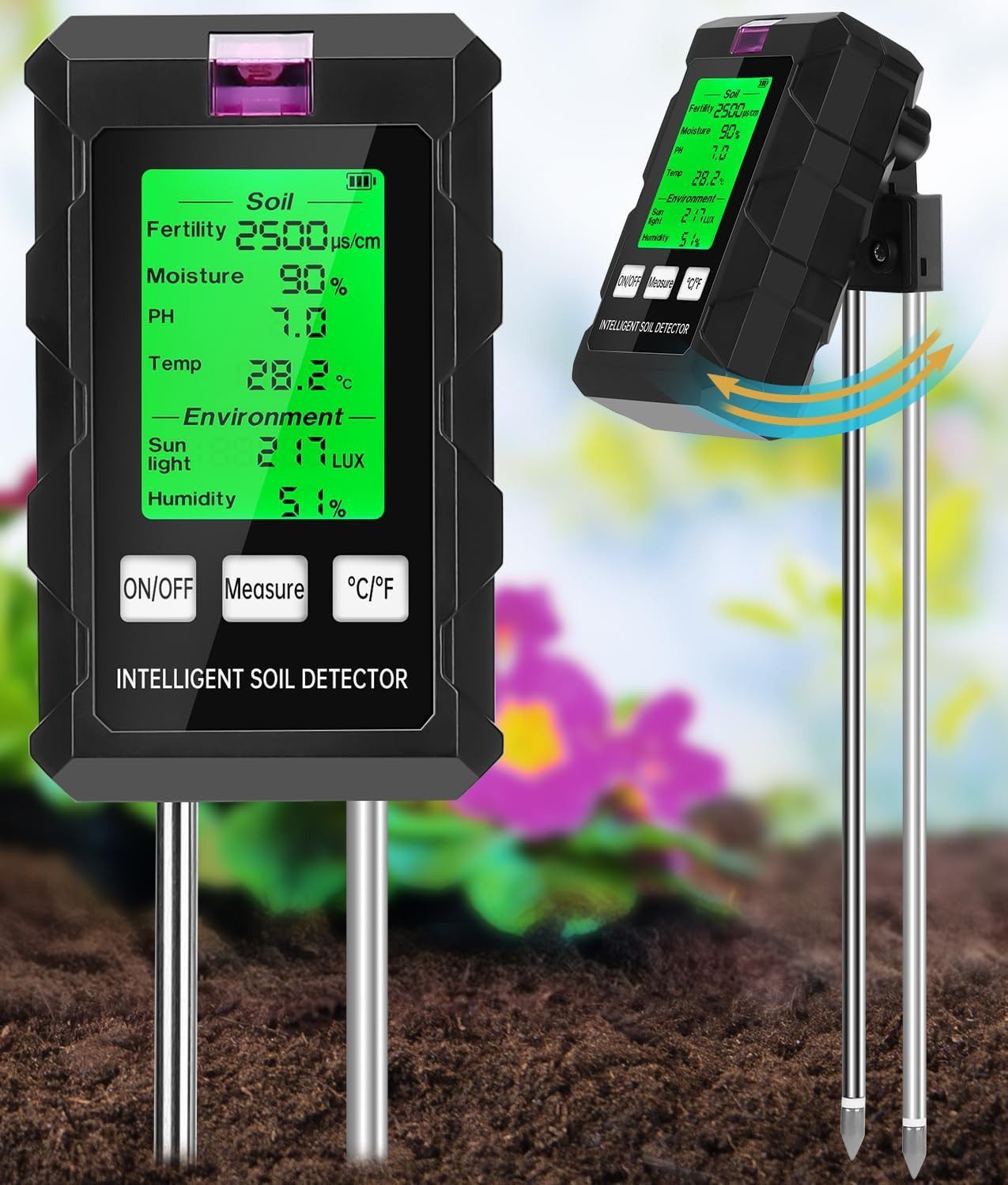 Athlix Feuchtigkeitsmesser 6 in 1 Bodenmessgerät Bodentester Feuchtigkeitsmessgerät Garten, misst pH-Wert, Bodenfeuchtigkeit, Bodentemperatur...