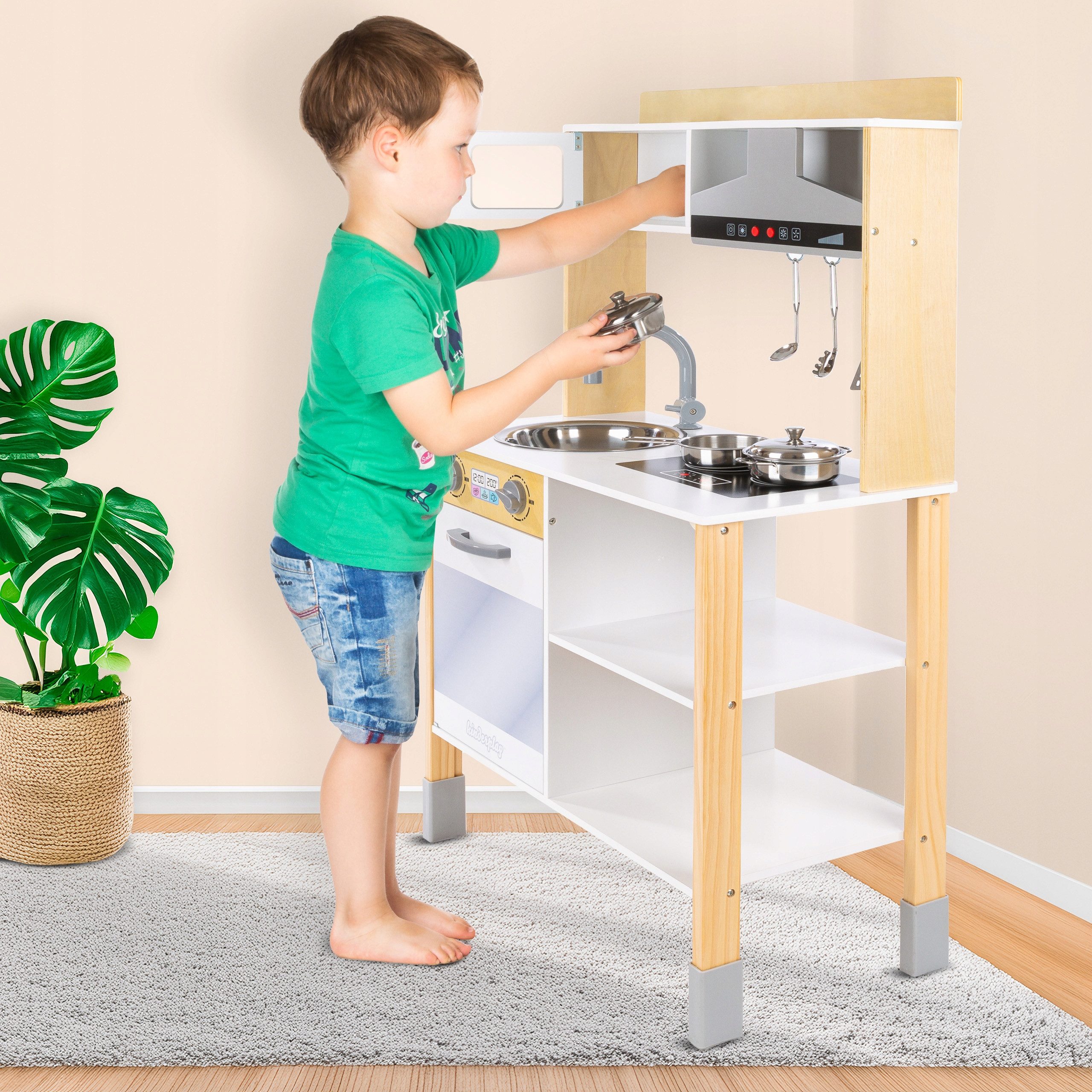 kinderplay Spielküche Kinderküche Holz – interaktiv mit Zubehör – Spielspaß ab 3 Jahre Holz, aus Holz