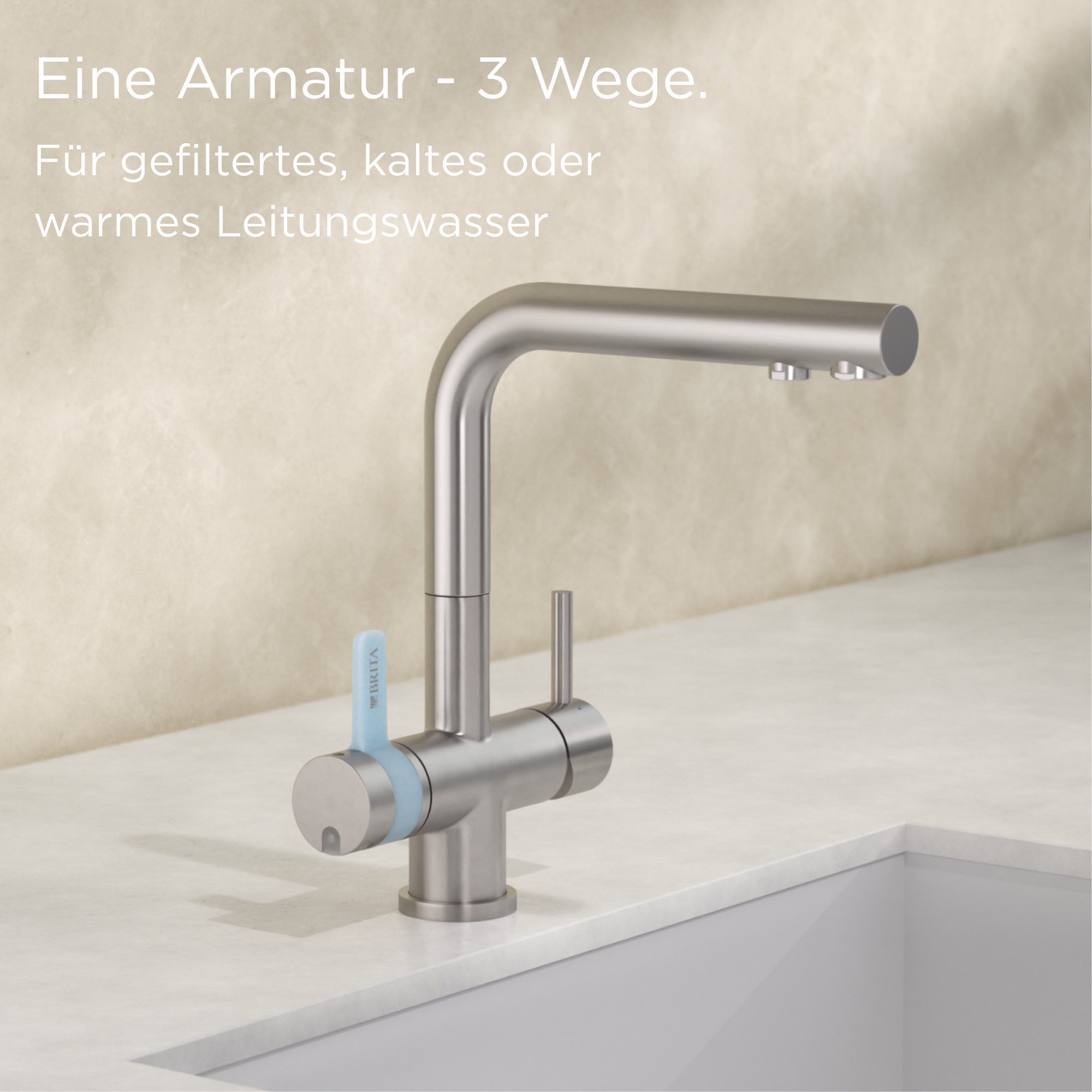 BRITA Küchenarmatur 3-Wege-Küchenarmatur Edelstahl, eckig, inkl. 1 x BRITA P 1000 Wasserfilter