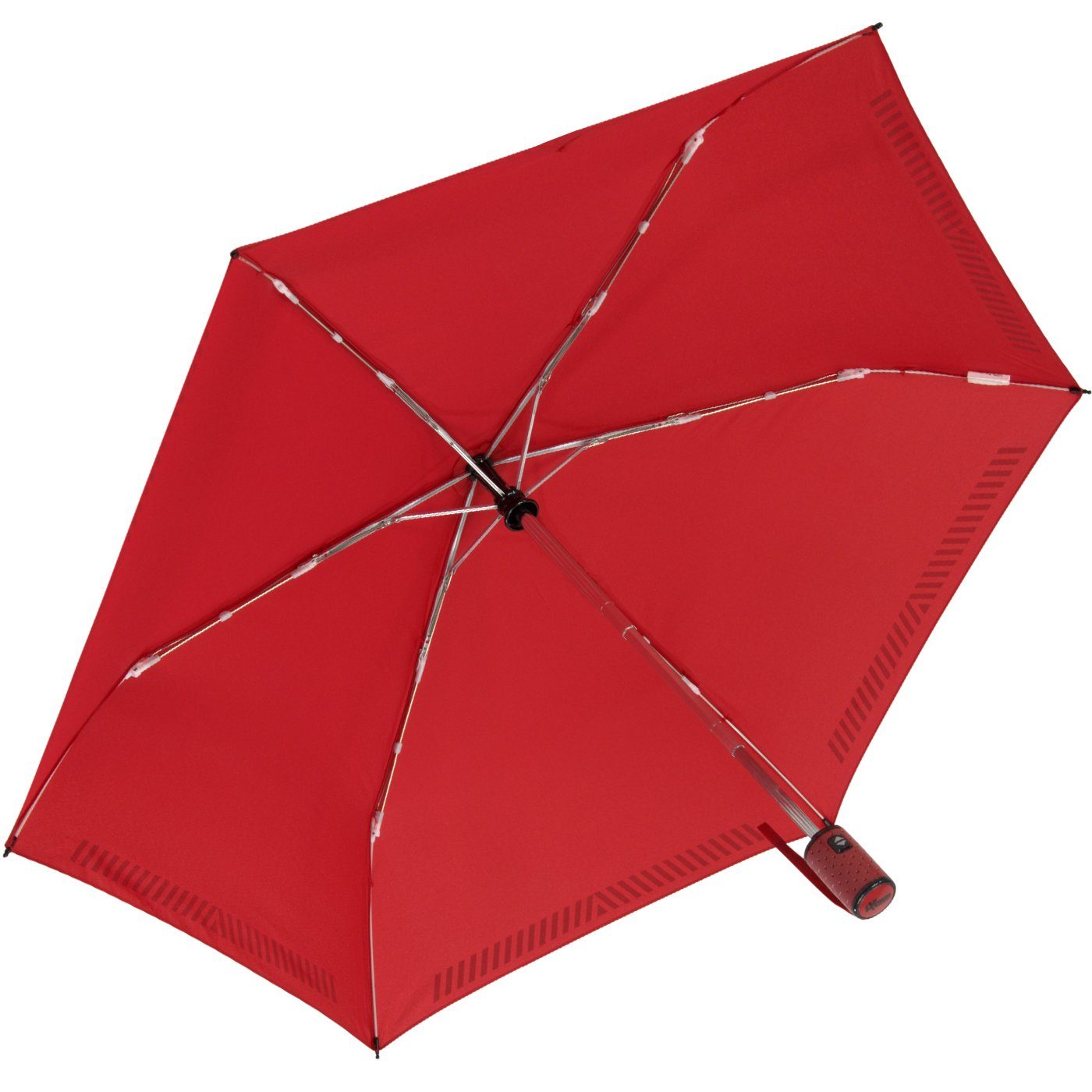 iX-brella Taschenregenschirm Kinderschirm mit Auf-Zu-Automatik, Reflex-Streifen rot durch reflektierend, Sicherheit 