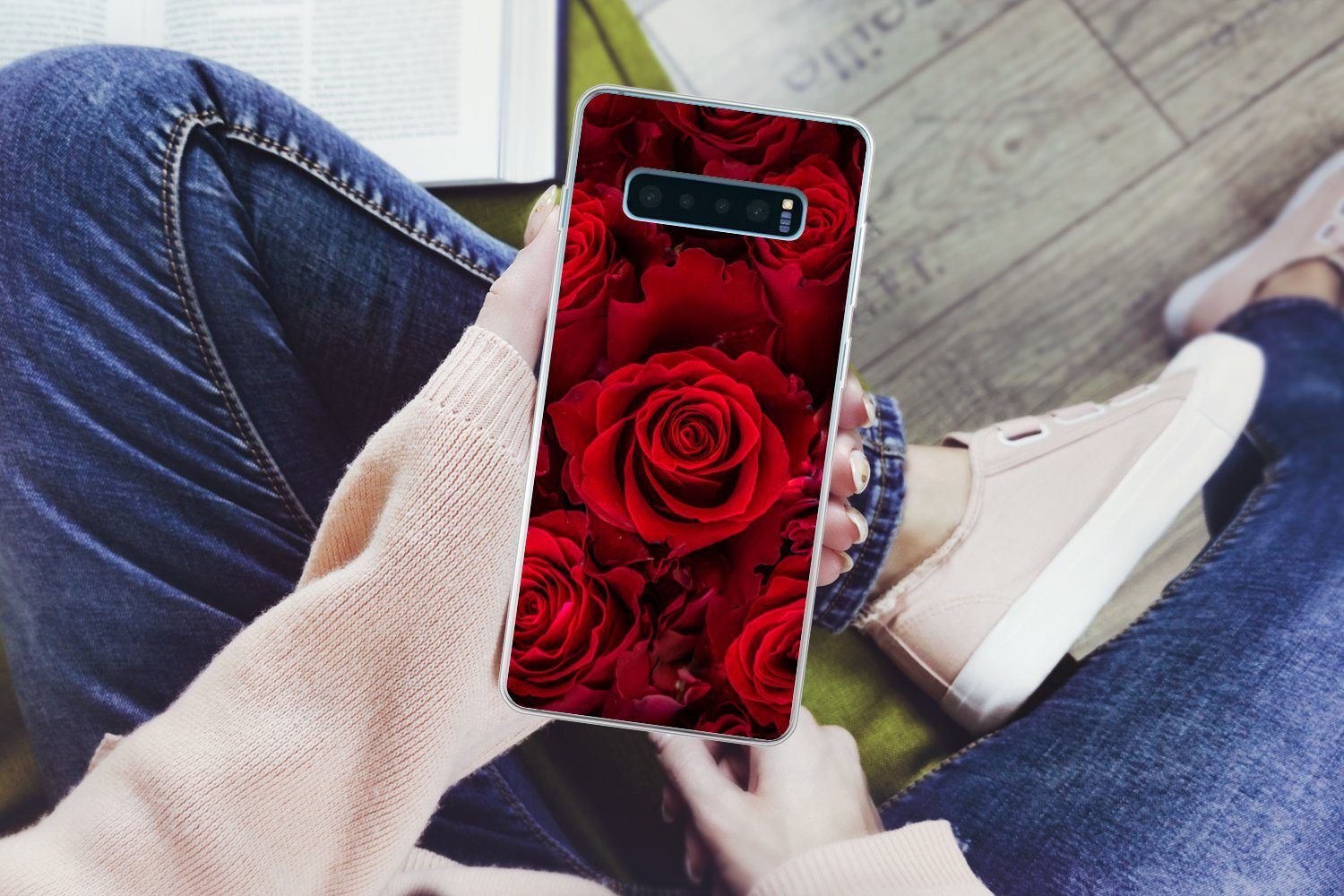 MuchoWow Handyhülle für Samsung Galaxy S10 Plus Blumen - Rosen - Rot, Phone Case, Silikon, Schutzhülle Dünn