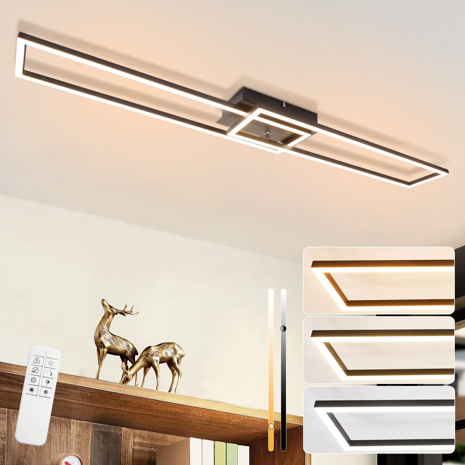 ZMH LED Deckenleuchte Wohnzimmer Schwarz 2/3 günstig online kaufen