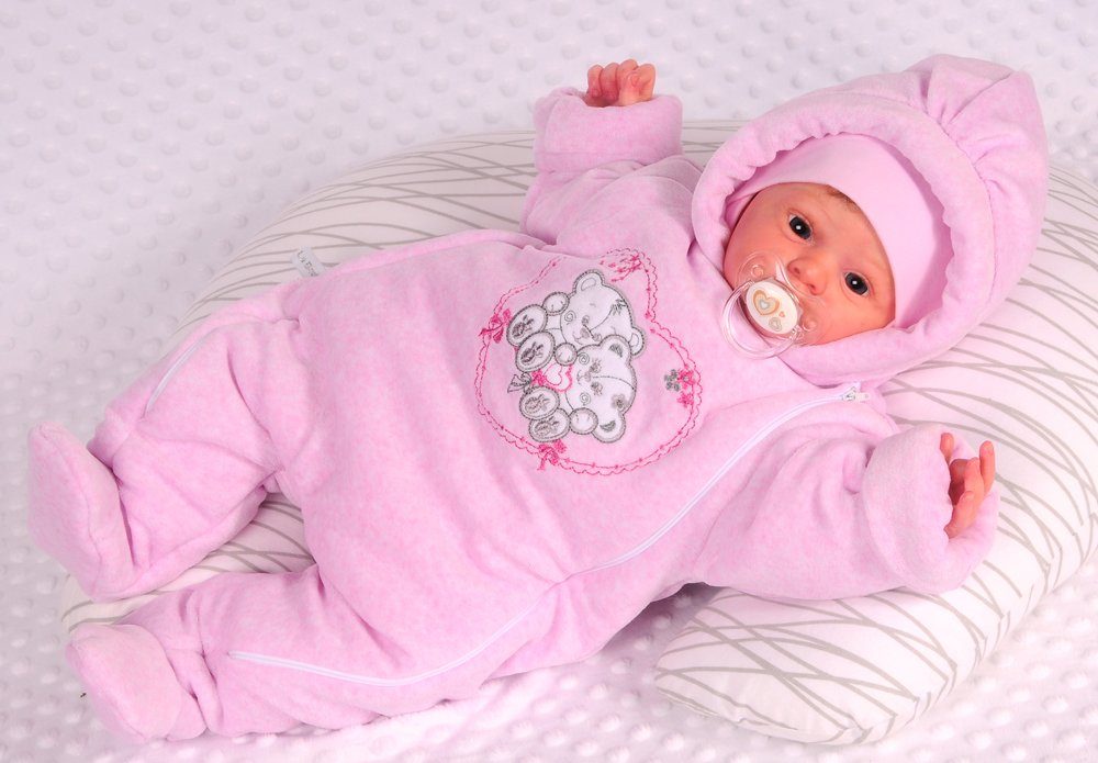 La Bortini Schneeoverall Baby Wagenanzug Nickioverall Overall Schneeanzug in Rosa kuschelig weich, warm, mit Bärchen, in Rosa, 44 50 56 62 68 74