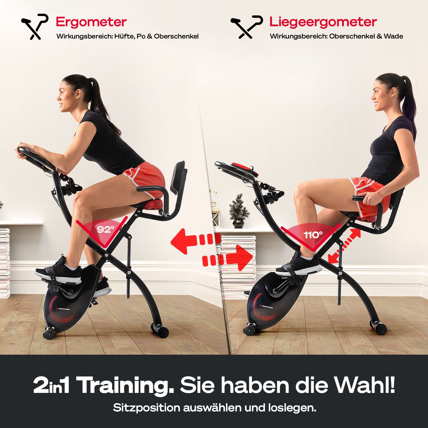 Sportstech Heimtrainer X150, Magnetisches Widerstandssystem, Transportrollen, Tablethalterung
