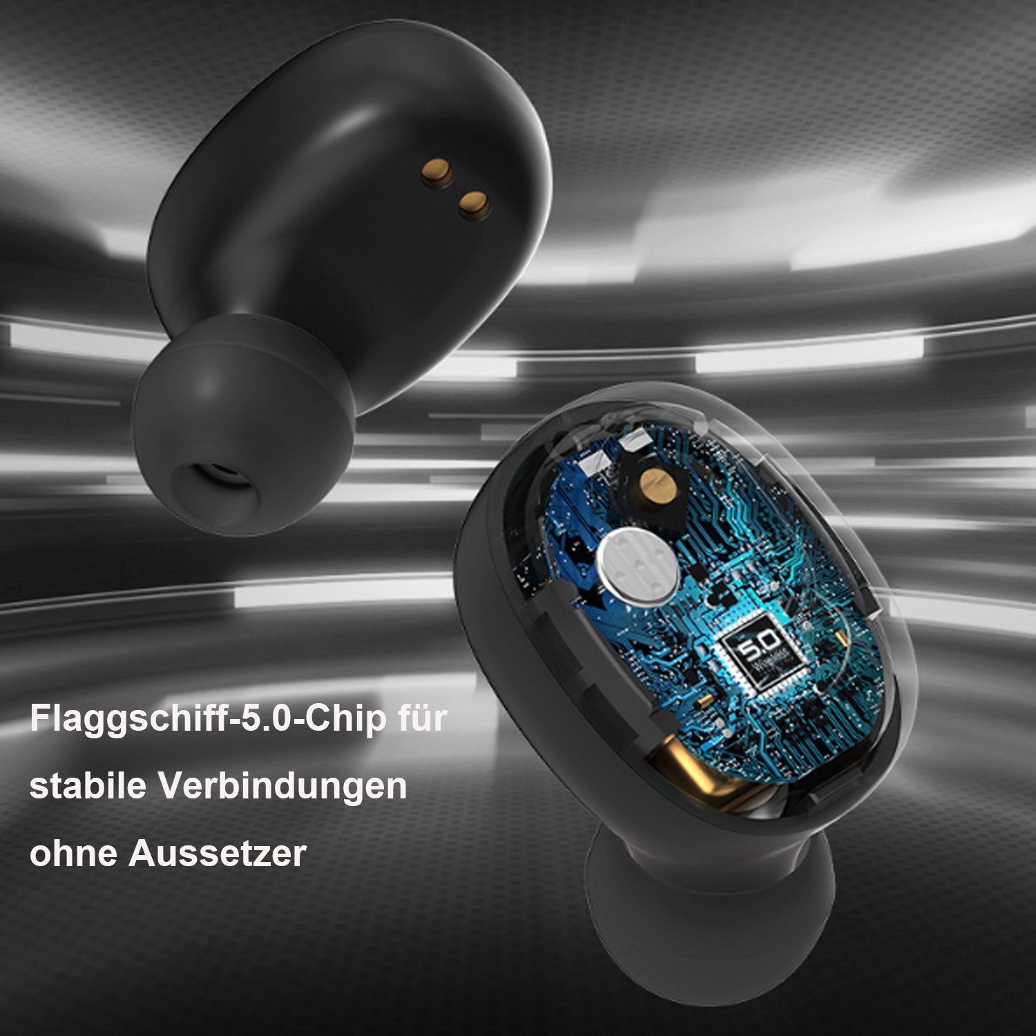 Schwarz Anrufe Musik,True True In-Ear-Kopfhörer und Wasserdicht Kopfhörer, (Steuerung Bluetooth Diida für Wireless) Bluetooth IPX6, Wireless 5.2,