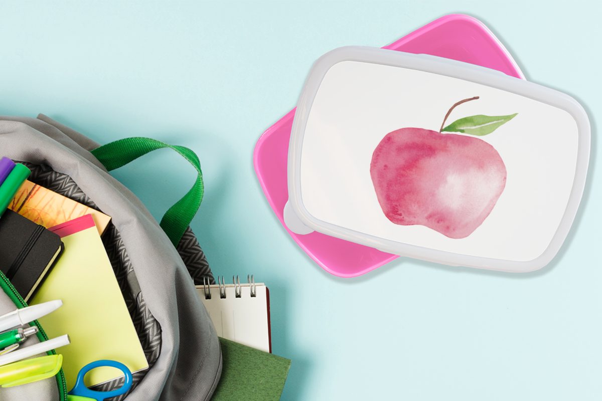 Erwachsene, Brotbox - MuchoWow Apfel Lunchbox Weiß, - Kunststoff Mädchen, für Kinder, Kunststoff, rosa Obst Brotdose Snackbox, (2-tlg),