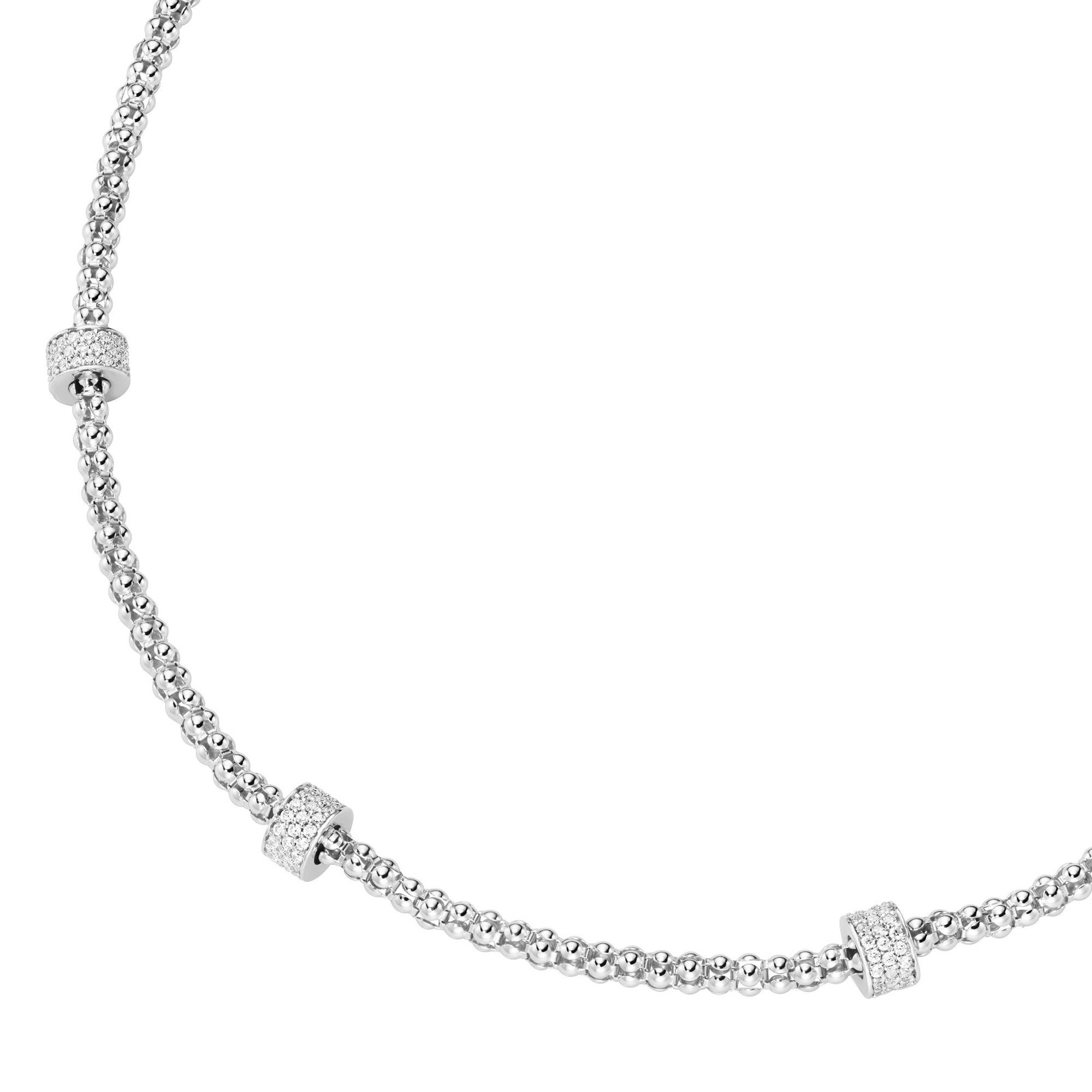 Collier Himbeerkette, Rondelle mit Zirkonia Steinen, Silber 925