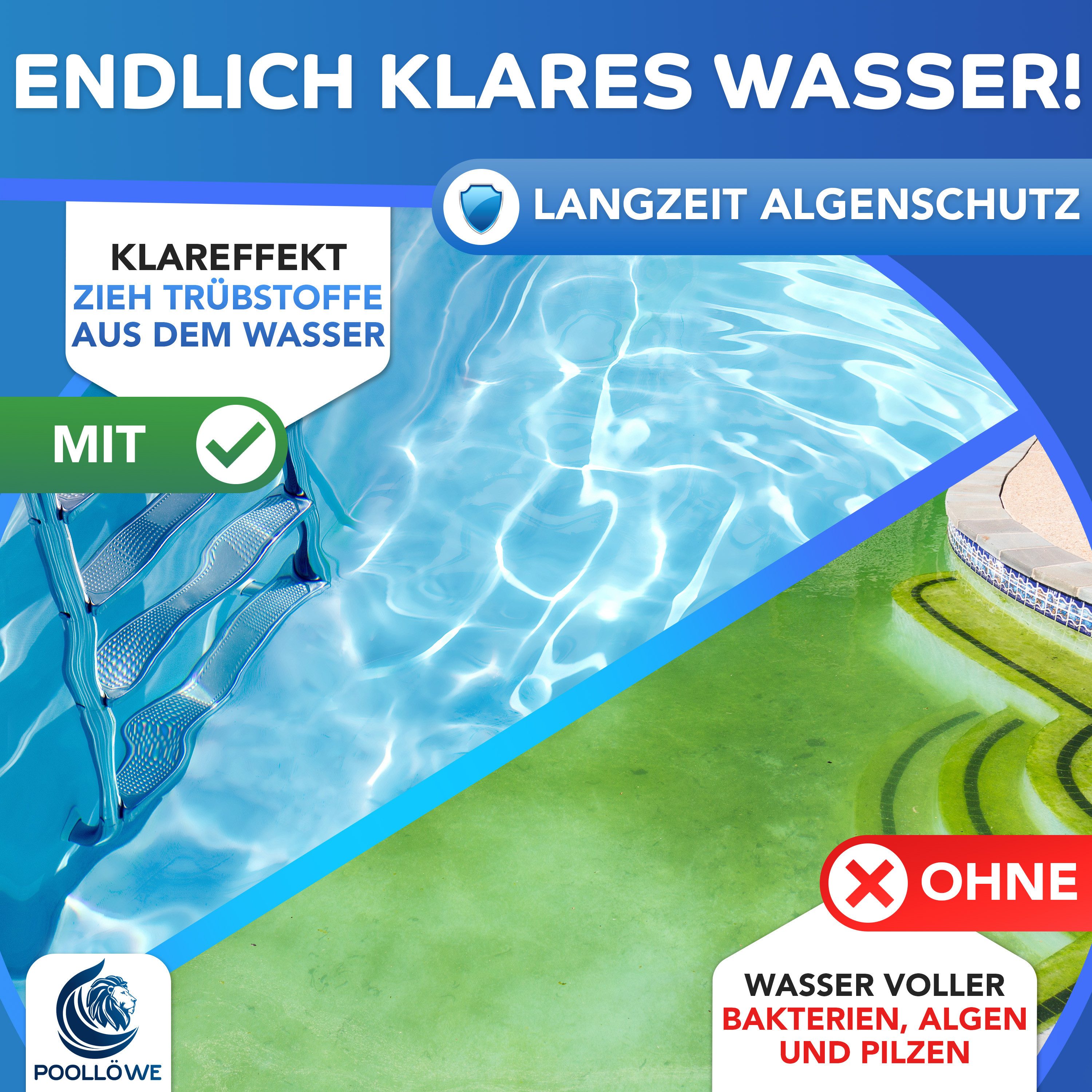 Poollöwe Poolpflege Algizid flüssig für Pool mit ClearProtect-Formel, 5–10L, ClearProtect-Formel, schaumfrei, chlorfrei, zertifiziert – Bild 5 von 5