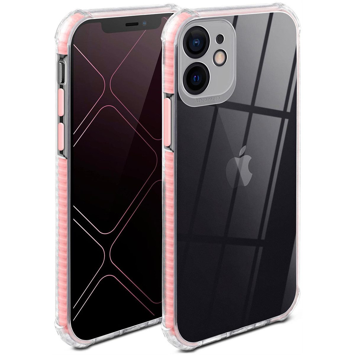 ONEFLOW Handyhülle für iPhone 12 mini Hülle Silikon Cushion Case Rosa 5,4 Zoll, Schutzhülle Transparent Bumper Back Cover Silikonhülle Durchsichtig