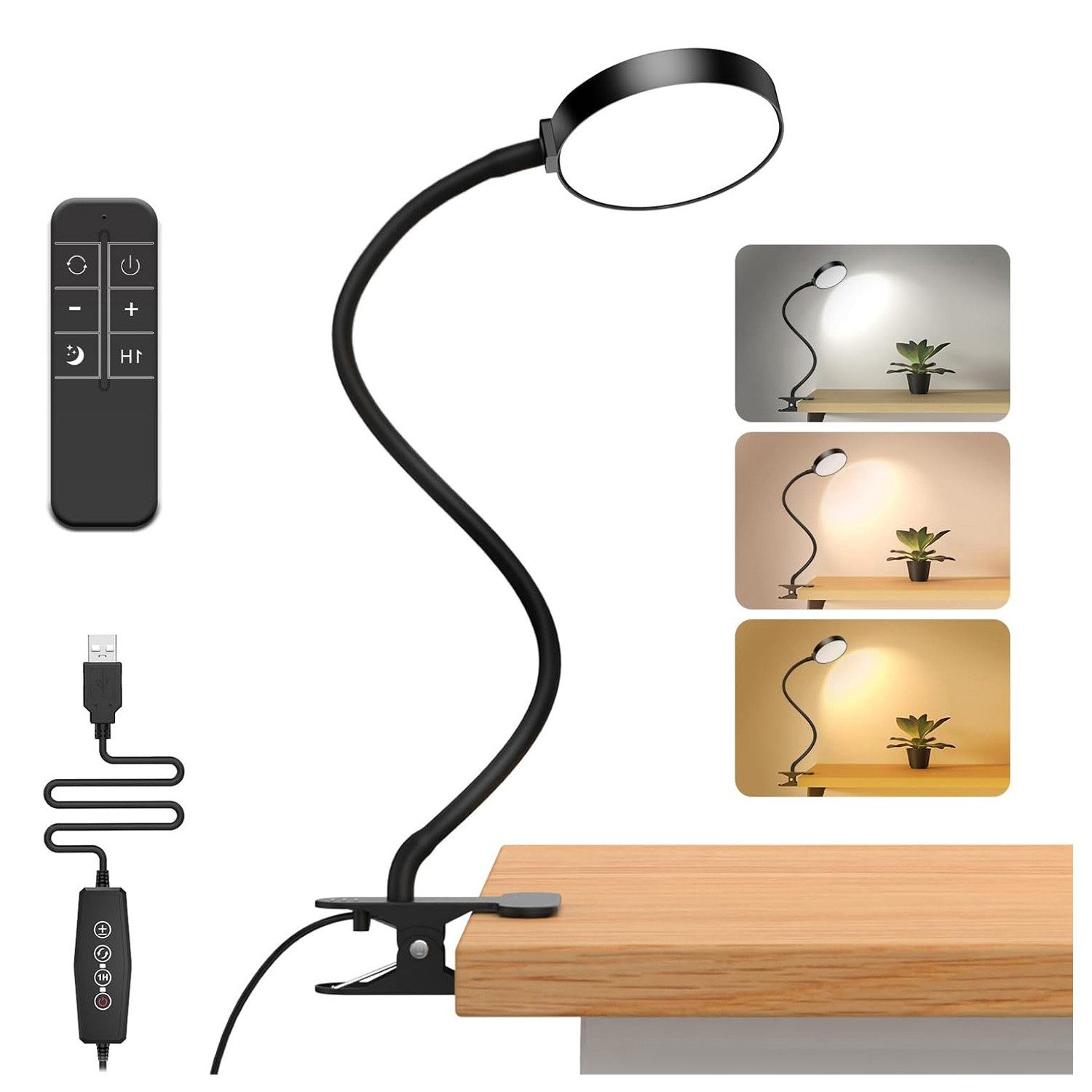 Rosnek LED Leselampe LED Klemmleuchte Dimmbar 3 Lichtfarben, Schreibtischla günstig online kaufen