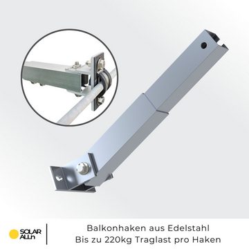 smartEC Balkonhaken-Set Solarmodul-Halterung, (Schutzstreifen TÜV geprüft Winkel einstellbar 10°-15° Geländer Haken)