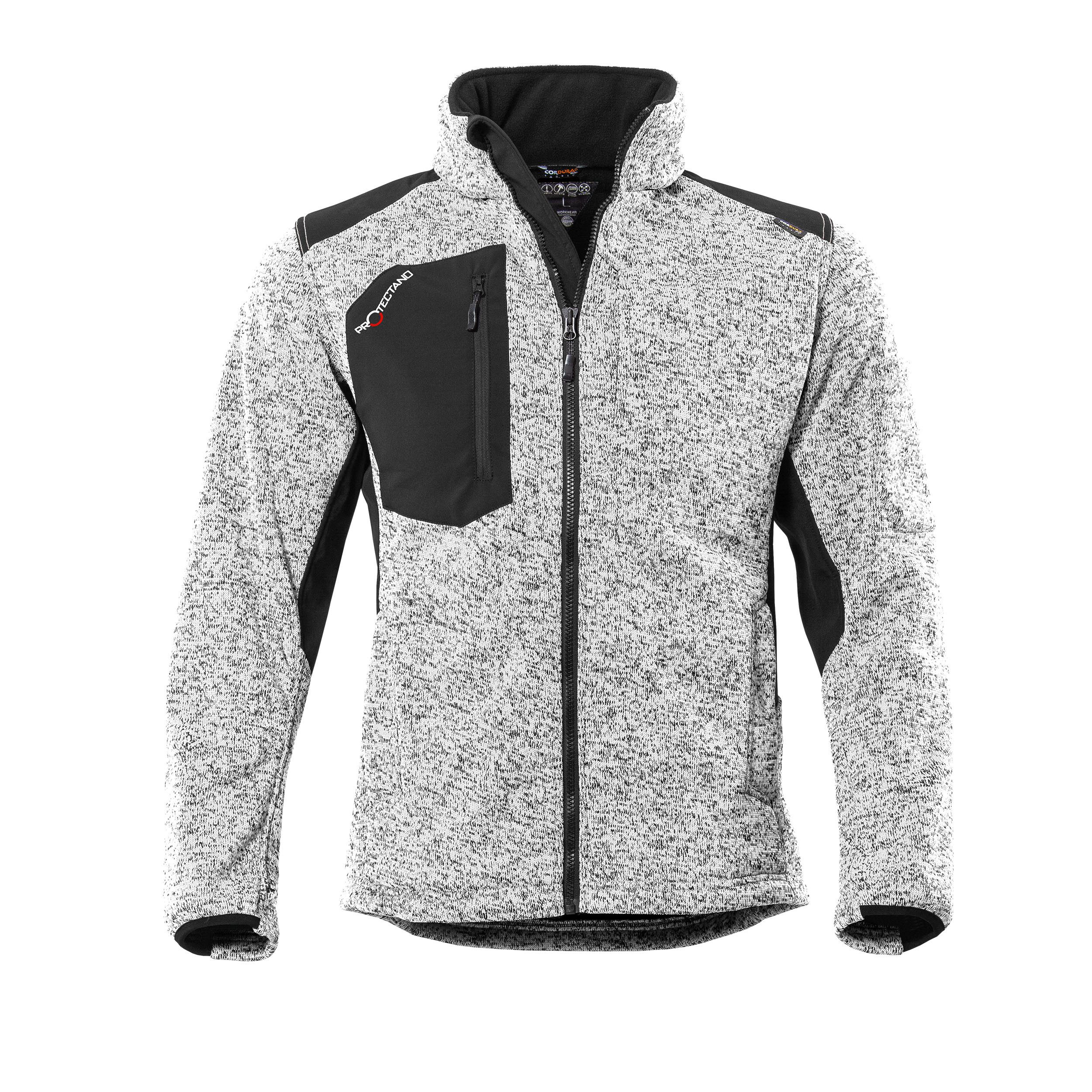Qualitex Workwear Strickfleecejacke wärmende (melange) Strickfleece-Übergangsjacke - Softshell & Cordura (1-St) Arbeitsjacke mit 6 Taschen - Strapazierfähig - Pflegeleicht - Waschbar