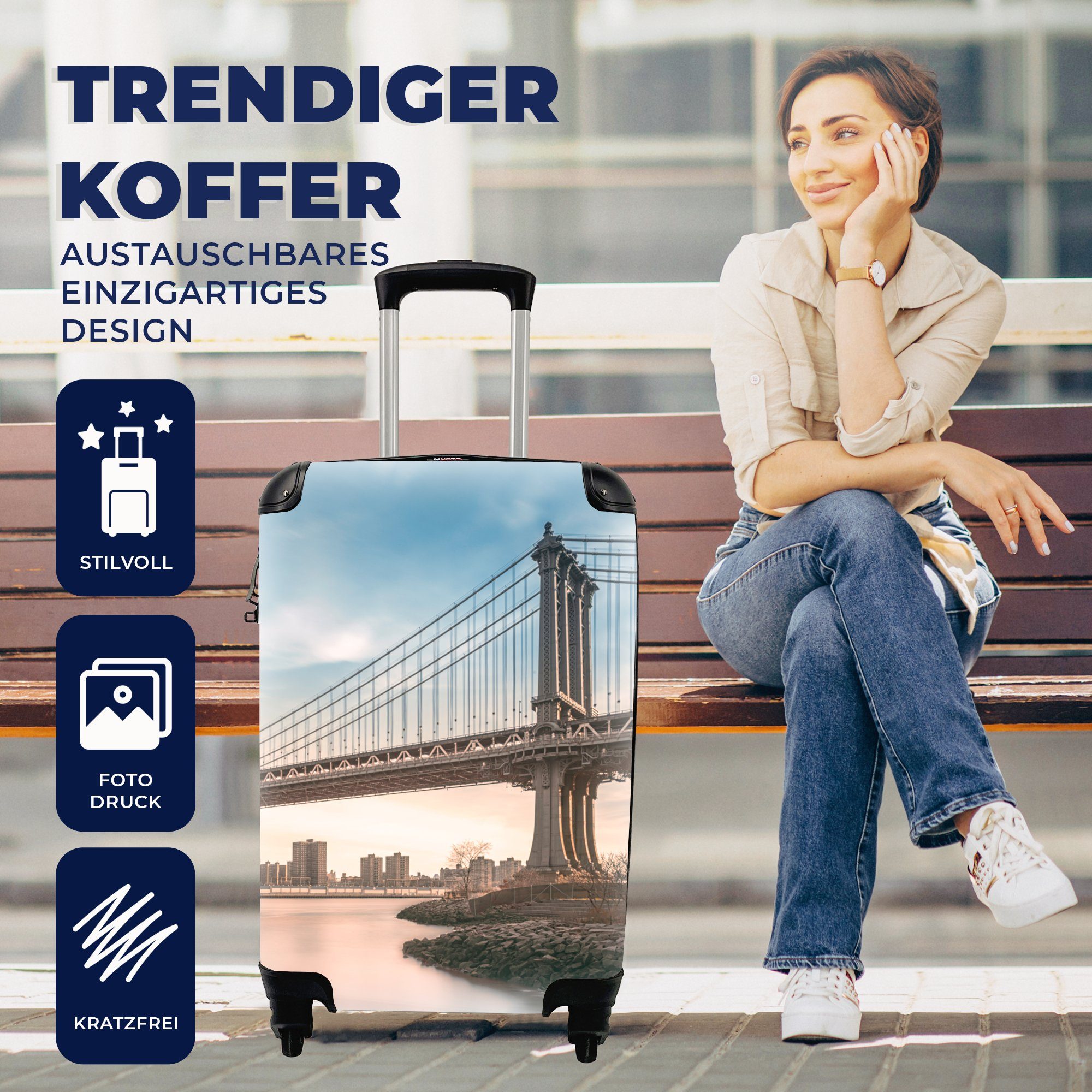 New Reisetasche York - für 4 - Trolley, Ferien, Fluss Handgepäck Reisekoffer Rollen, rollen, Handgepäckkoffer mit MuchoWow Brücke,