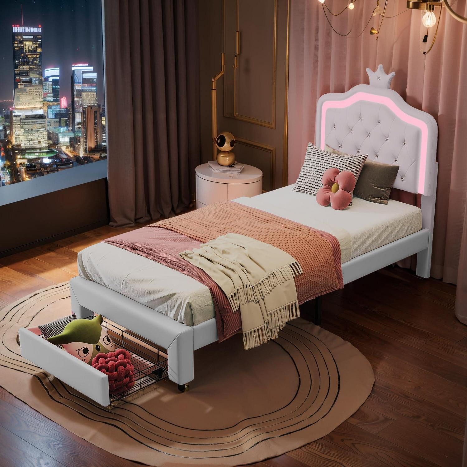 LuxusKollektion Jugendbett Polsterbett 90x200 cm Blumenoptik