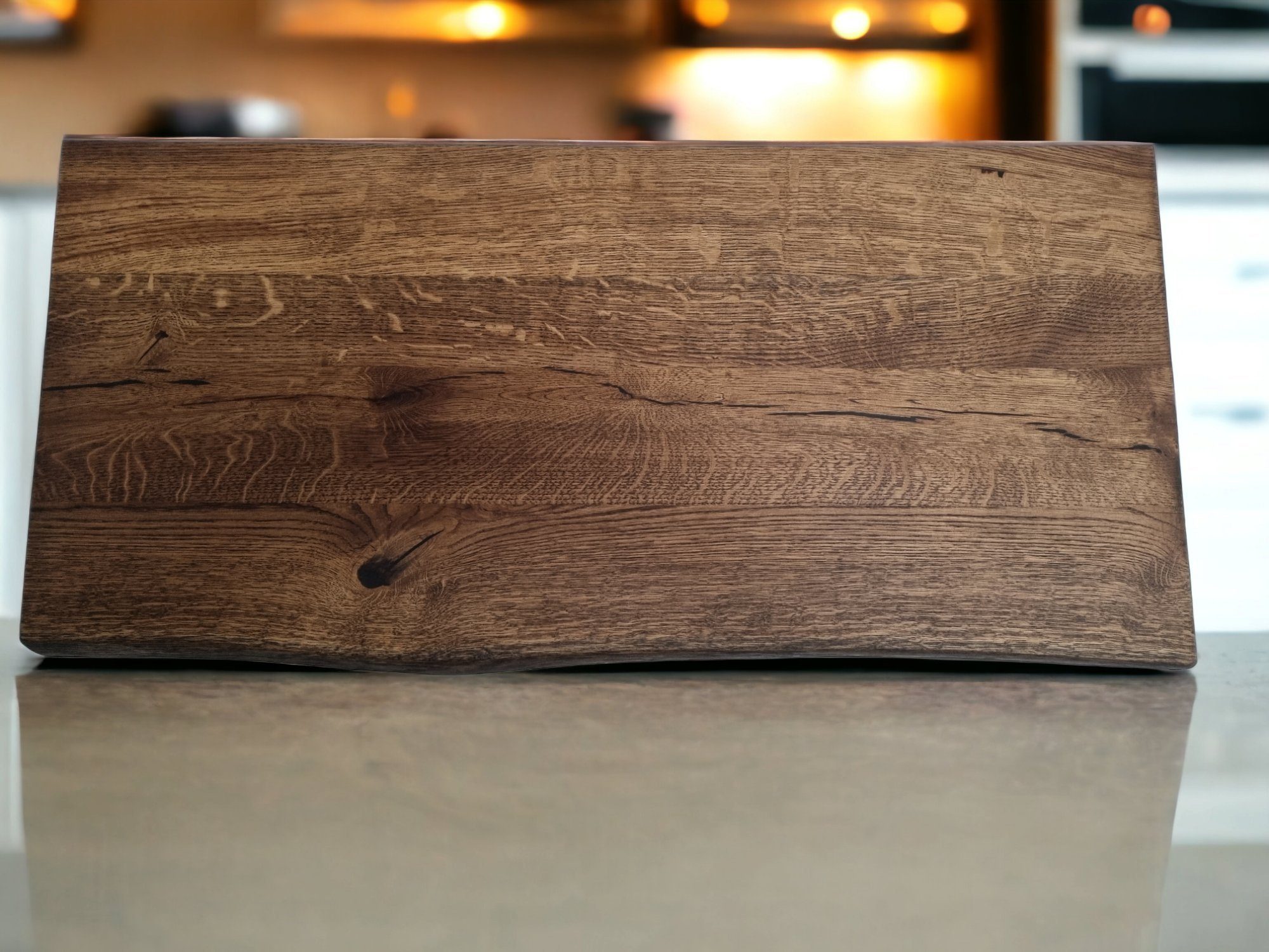 DM-Handel Waschtischplatte Eiche Holzplatte massiv (von 40 cm bis 120 cm Breit Waschtisch, Naturkant Waschbecken, Waschbeckenplatte Dunkel Braun), sehr Massiv 4 cm