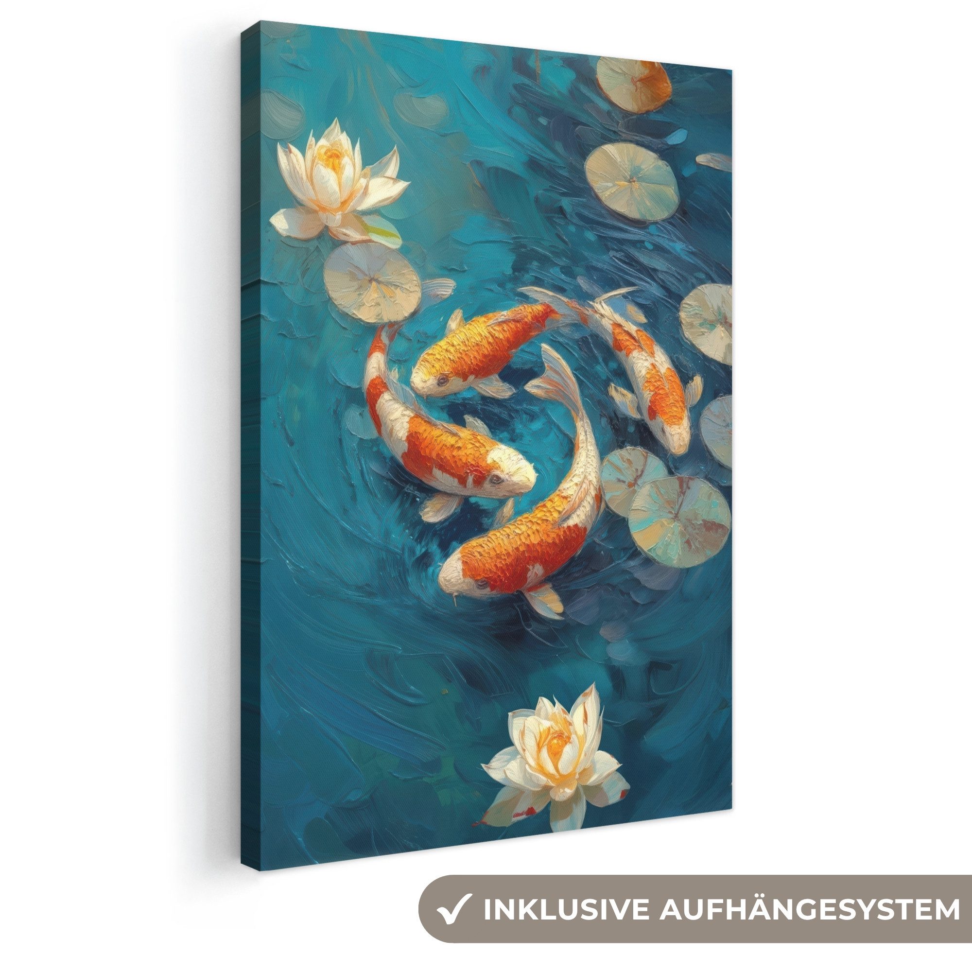 OneMillionCanvasses® Leinwandbild Fische - Seerosen - Orange - Wasser, Fotodruck (1 St), Leinwand Canvas Wandbild, Wanddekoration 20x30 cm