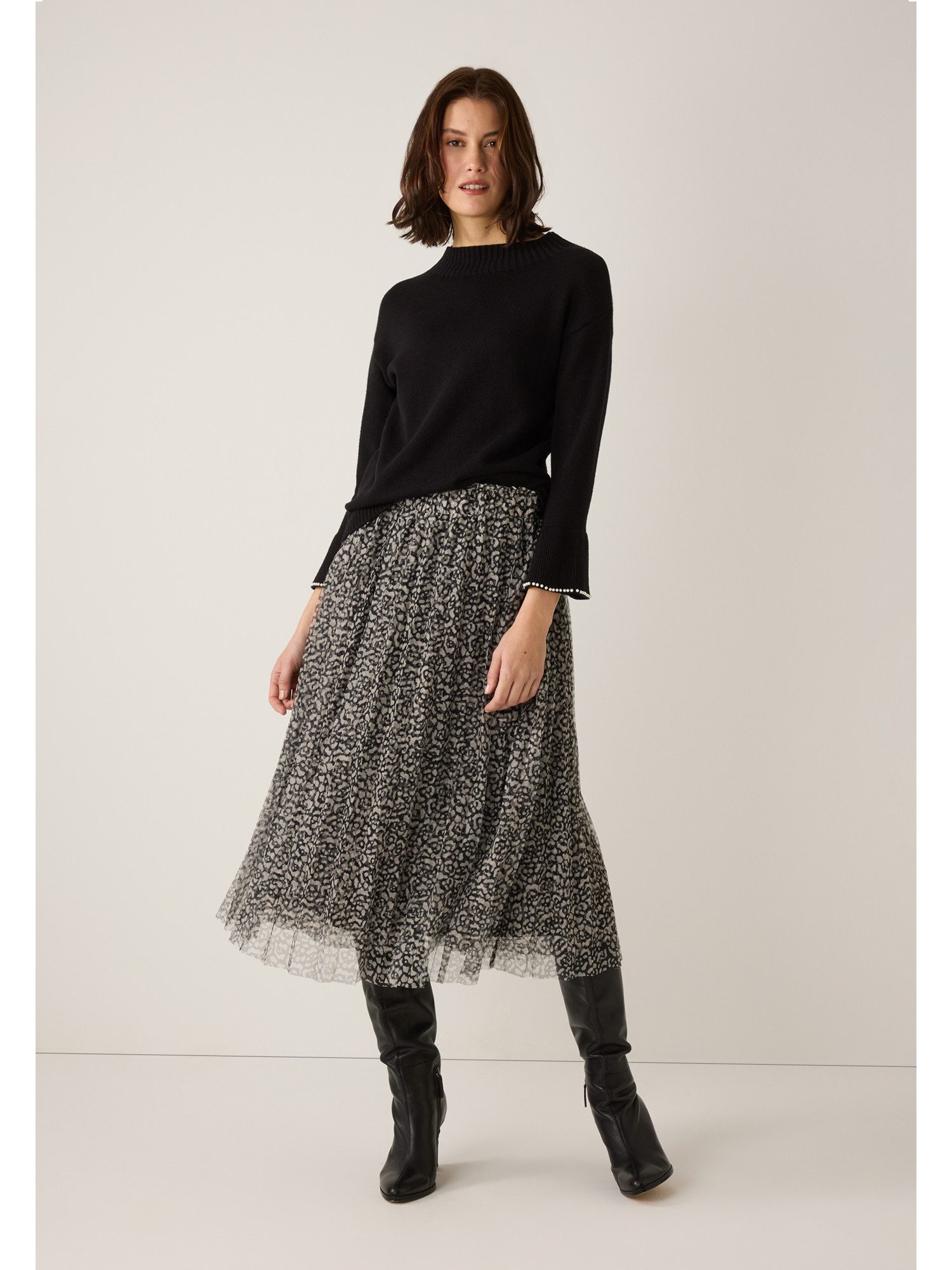 MORE&MORE Rundhalspullover softer Strickpullover mit Perlensaum günstig online kaufen