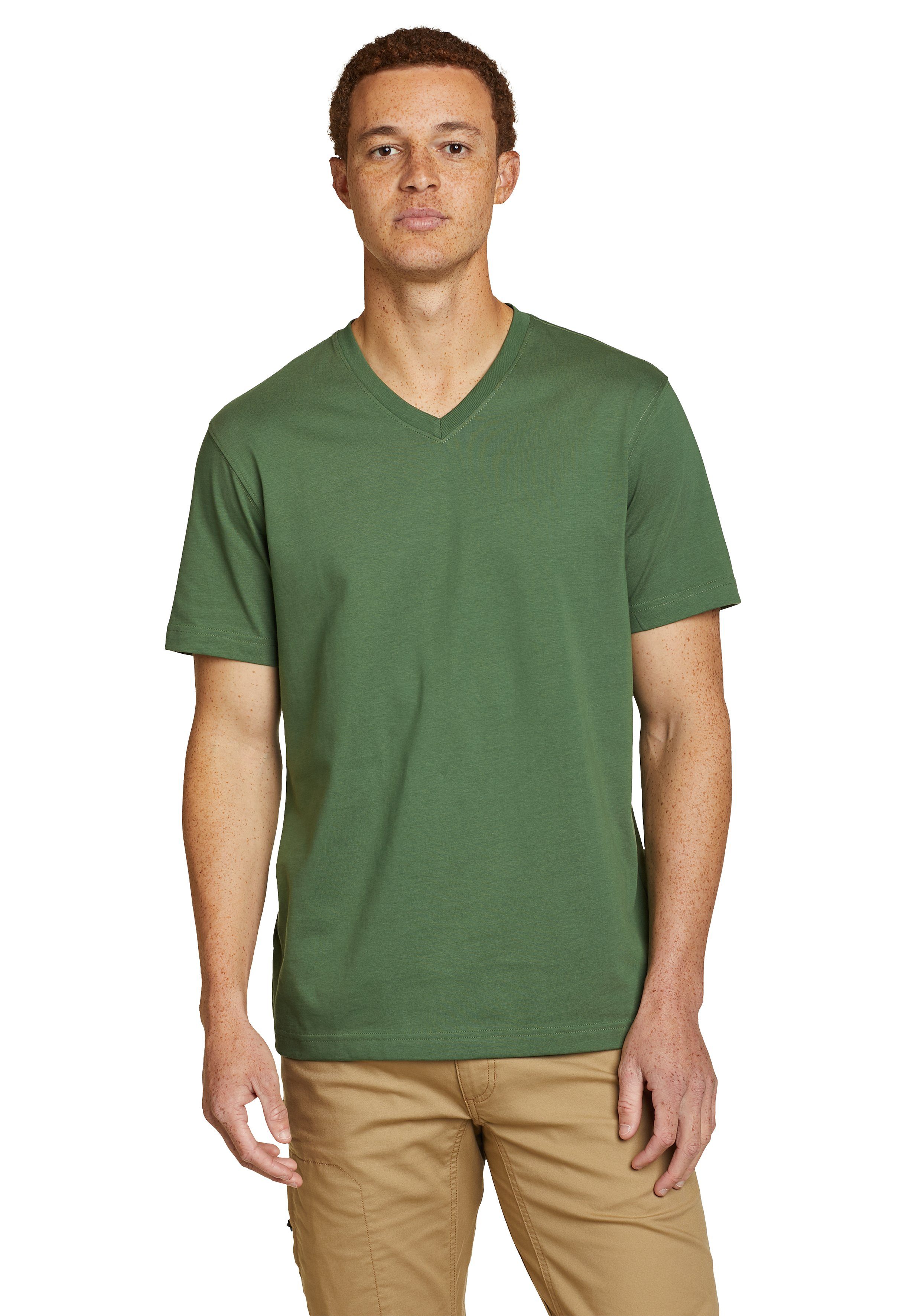 Eddie Bauer T-Shirt Legend Wash Pro Shirt 100% Baumwolle - V-Ausschnitt Irischgrün