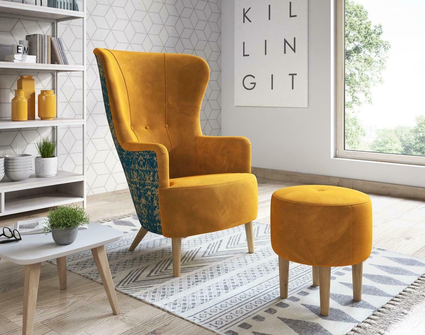 JVmoebel Sessel, Sessel Club Lounge Designer Lehn Stuhl Polster Sofa Sitzer Fernseh Wohnzimmer Gelb | Einzelsessel