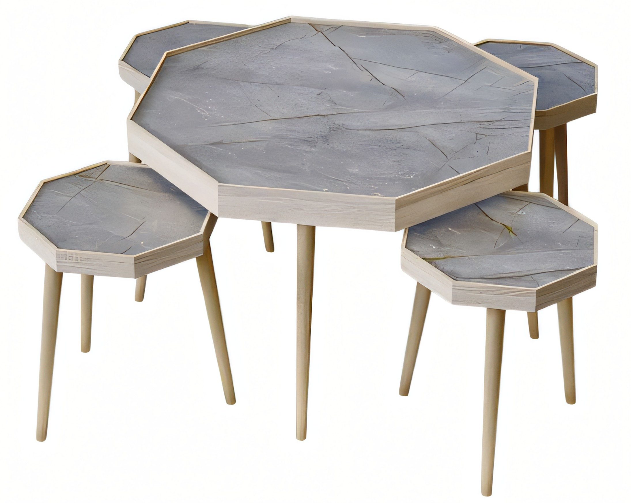 Xlmoebel Couchtisch Grauer Holz Couchtisch mit achteckiger Form und eleganter Oberfläche, Made in Europa