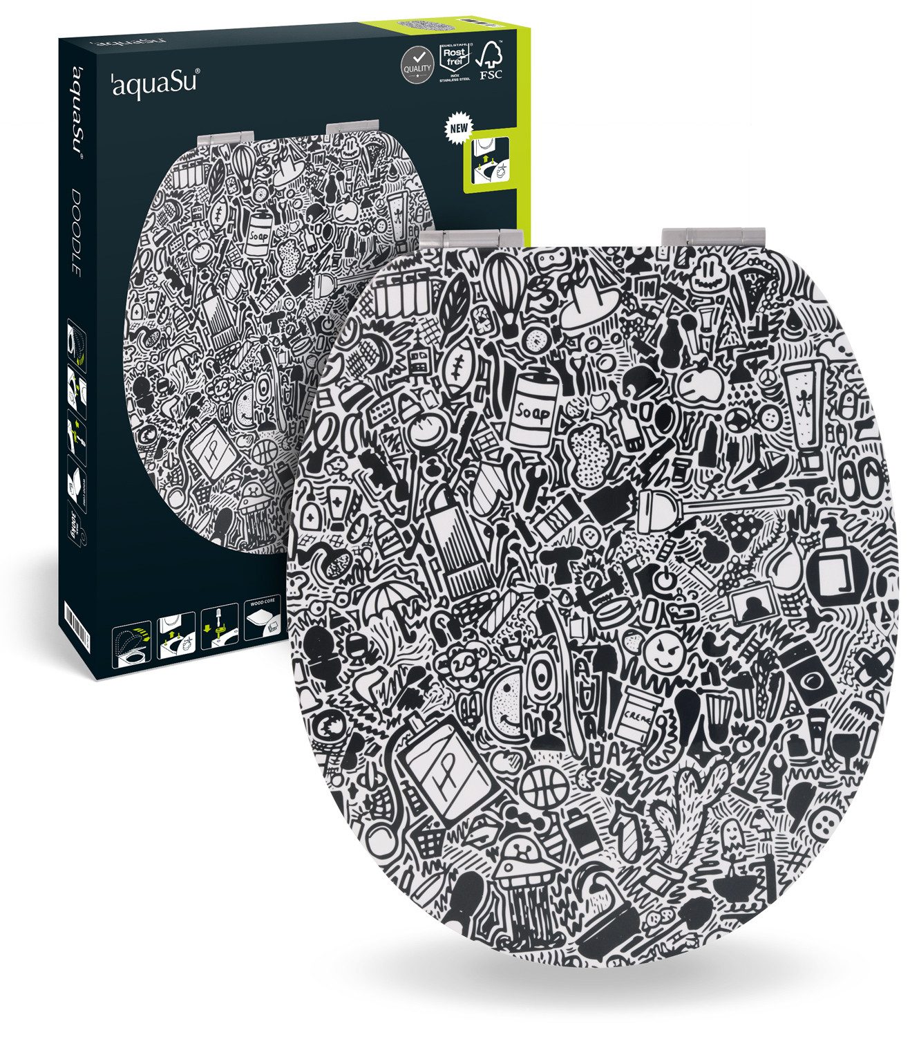 aquaSu WC-Sitz Lustig, Motiv Doodle, Holzkern, günstig online kaufen