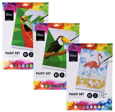 Spetebo Malen nach Zahlen Malen nach Zahlen 30 Teile Set mit 3 Motiven (Set, 30-St., inklusive Pinsel und Farben), DIY Acryl Malerei für Kinder