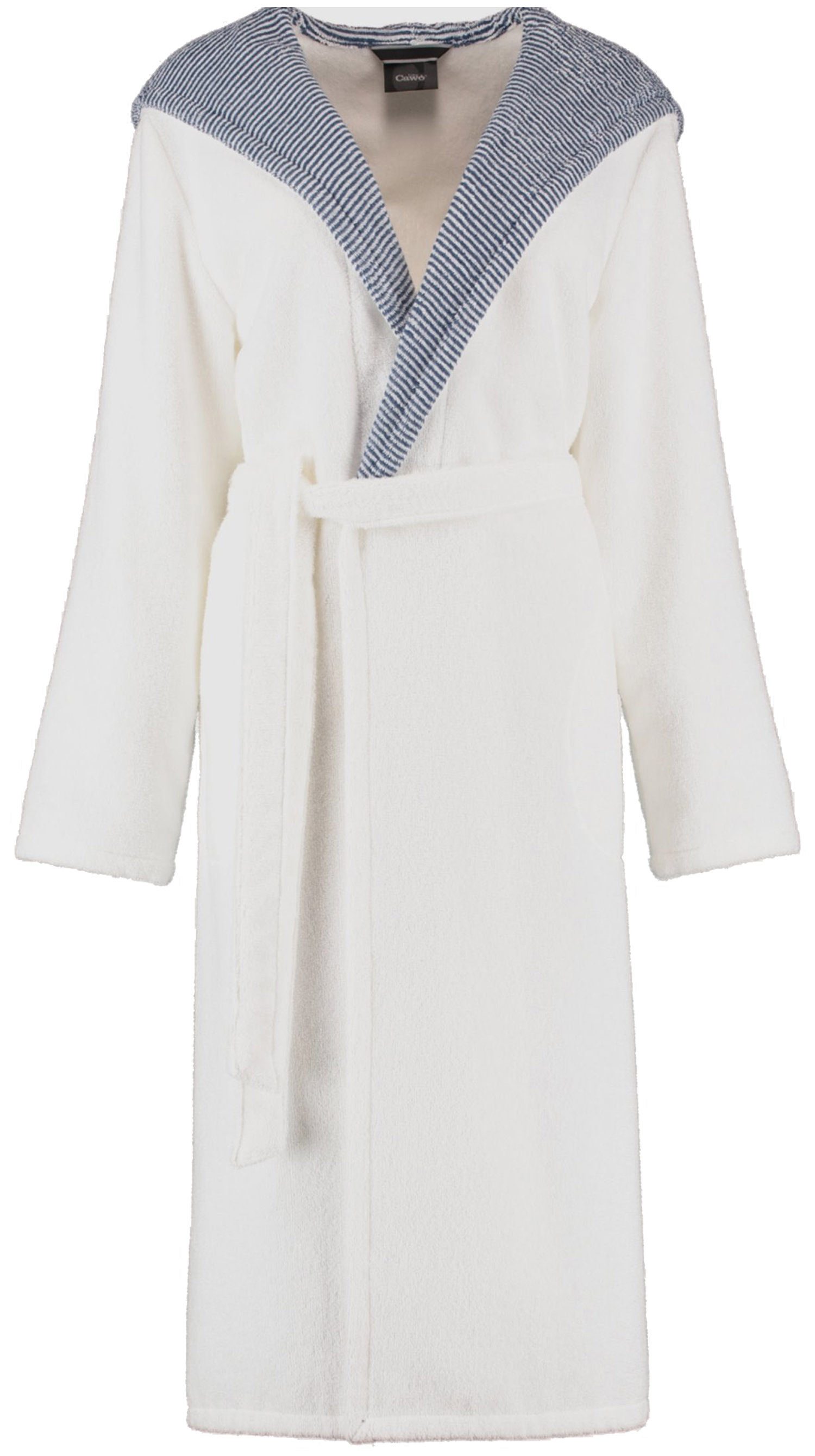 Cawö Damen Bademantel Kapuze 4345 - Farbe: weiß-blau - 601 - M günstig online kaufen