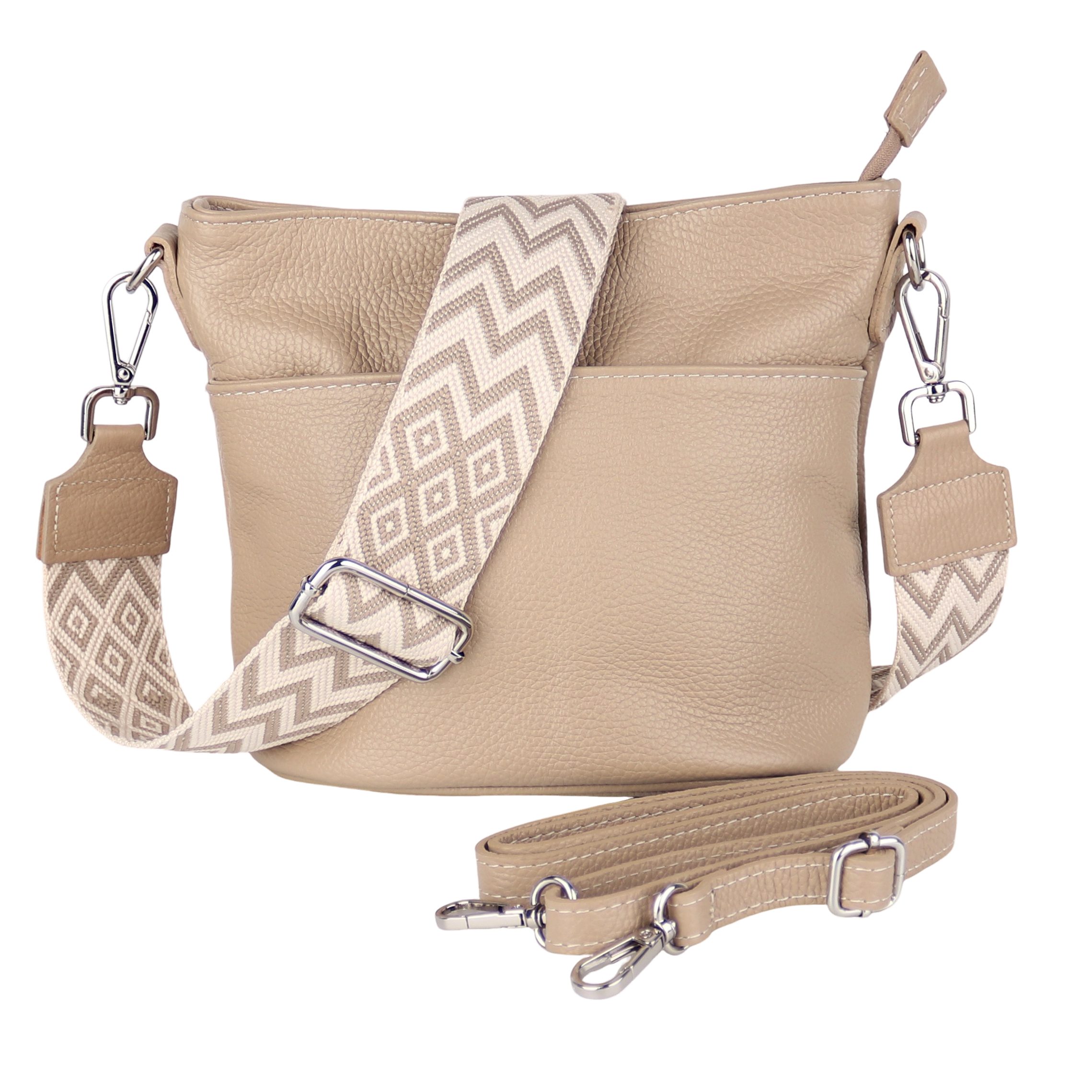MIRROSI Umhängetasche Damen, Crossbody Bag, Echtleder Made in Italy (1 Tasche 2 Gurte oder Basic Version 1 Tasche 1 Gurt), 24x18x12cm (BXHXT)