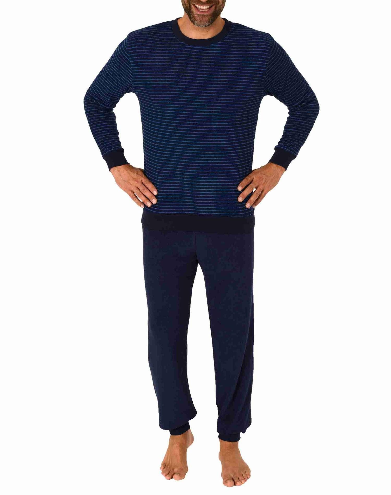 Pyjama Herren langarm Frottee Schlafanzug mit Bündchen - auch in Übergrößen