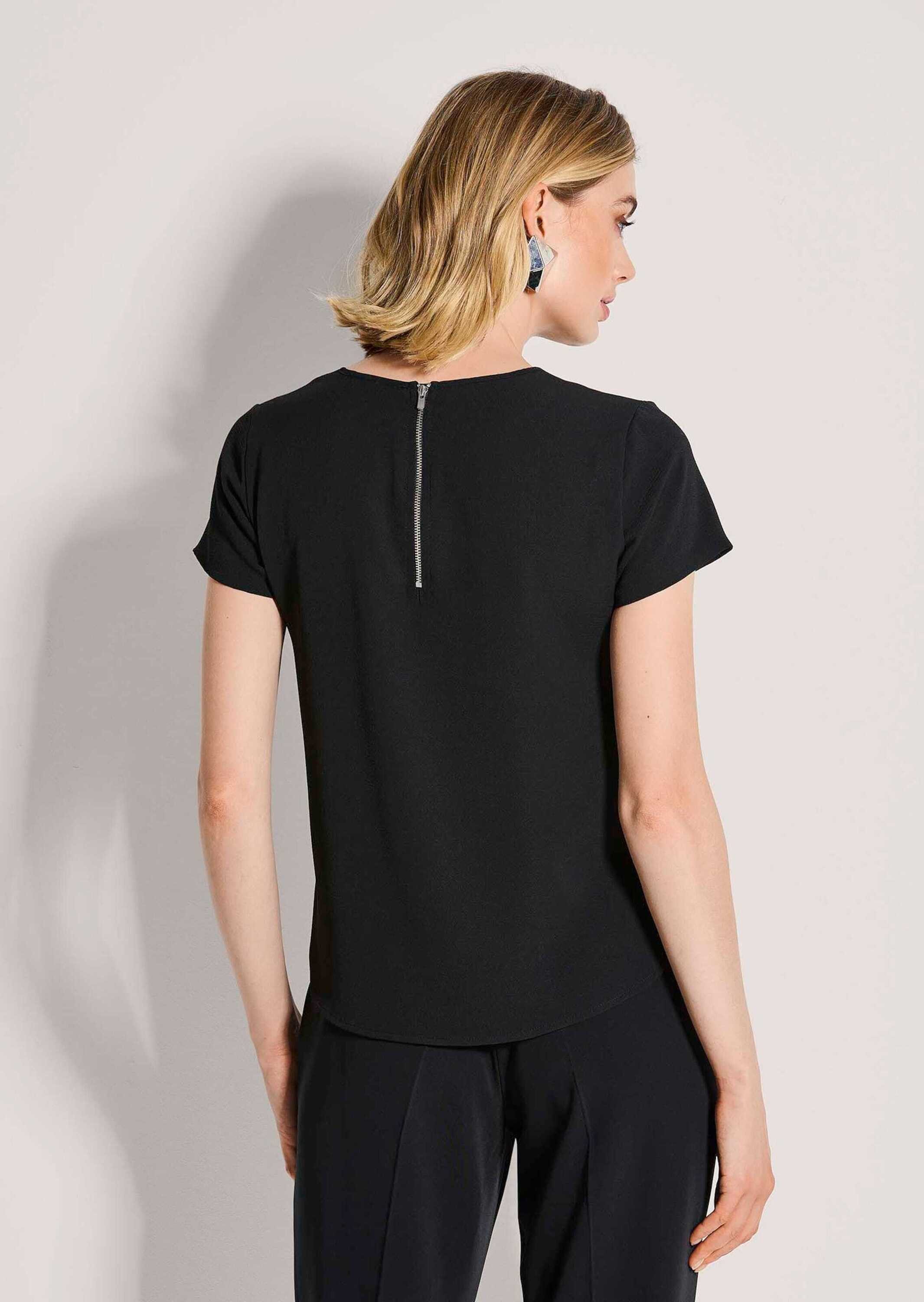 MADELEINE Shirtbluse Sommerbluse mit Reißverschluss Schlichtes Jerseyshirt mit Rundhalsausschnitt und Kurzarm