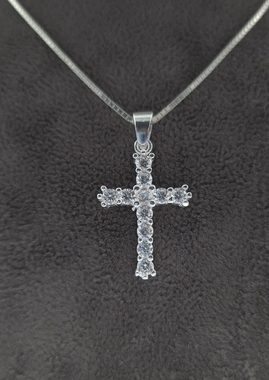 NAHLE Kreuzkette Kreuz Silberkette Kreuz Halskette (inklusive Schmuckbox), 925 Silber mit Zirkonia / rhodiniert
