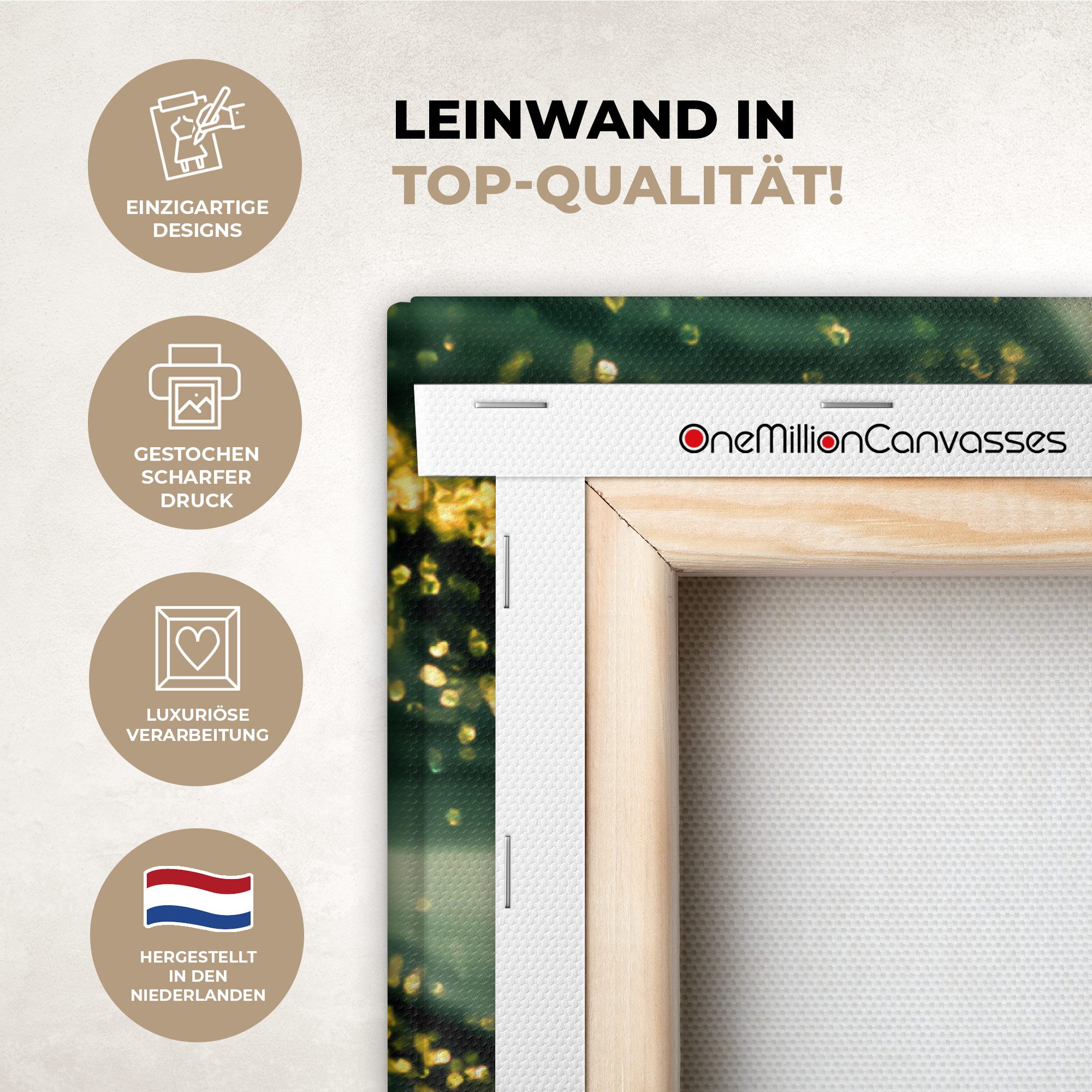 OneMillionCanvasses® Leinwandbild Panorama Marmor - Gold - Glitter - Grün - Marmoroptik - Luxus, Fotodruck (1 St), Leinwand Bilder für Wohnzimmer Schlafzimmer 60x30 cm