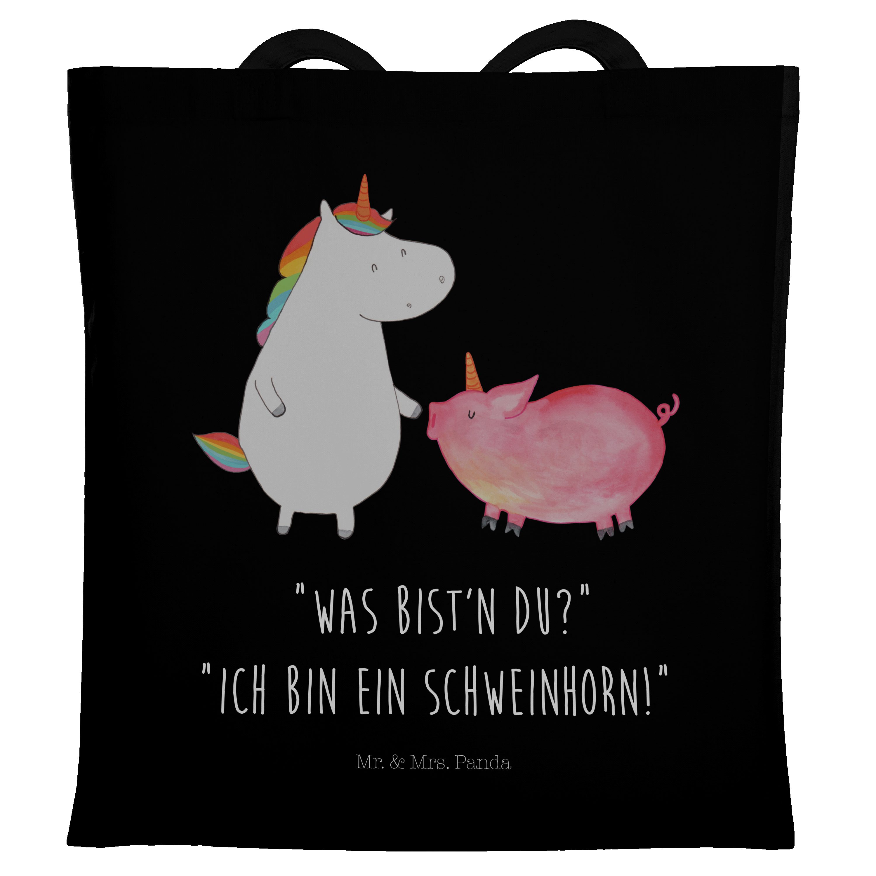 Mr. & Mrs. Panda Tragetasche Einhorn + Schweinhorn - Schwarz - Geschenk, Unicorn, Beutel, Freundin (1-tlg)