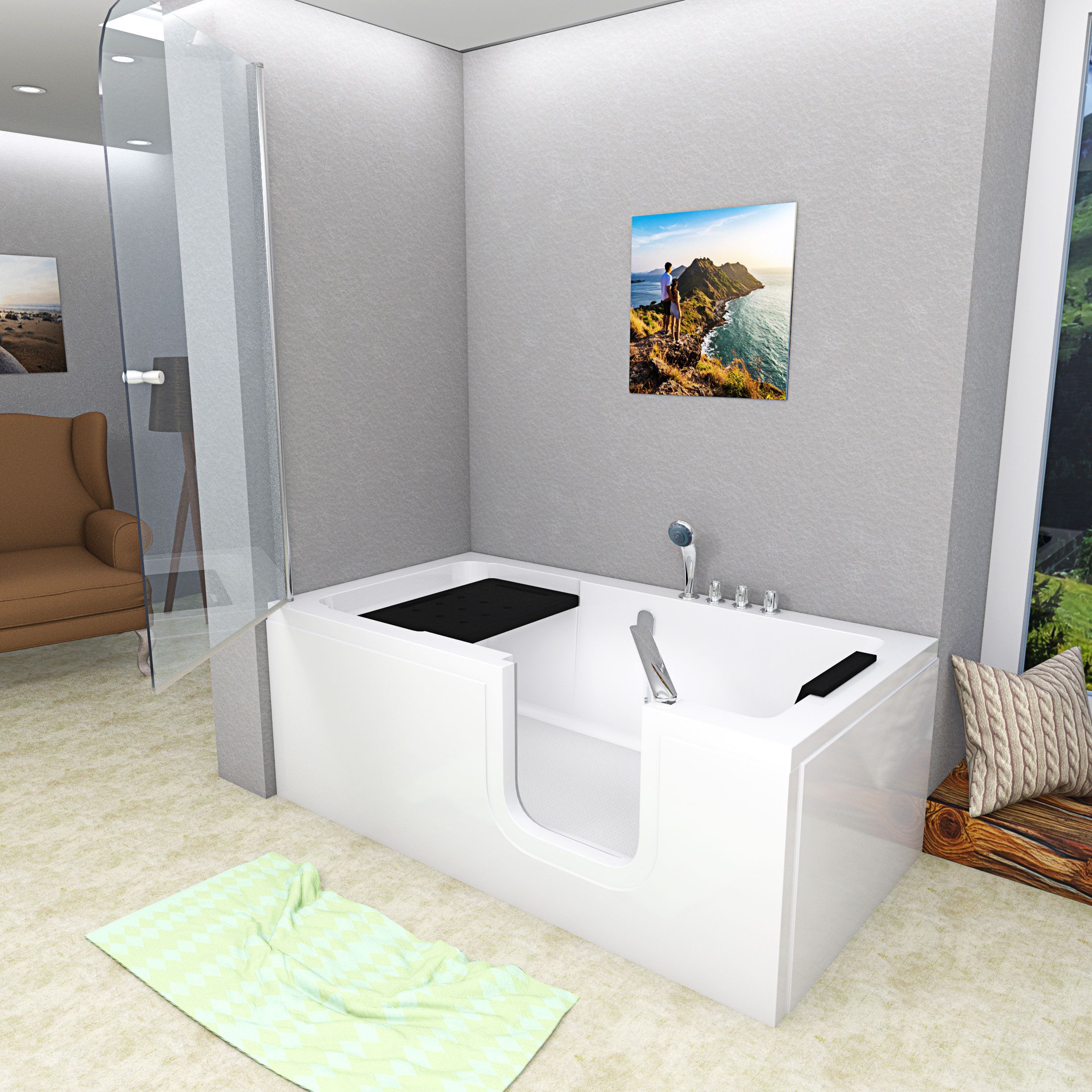 AcquaVapore Komplettdusche Seniorendusche und Sitzwanne Kombination Wanne mit Tür S15D-TH-R-ALL, Sicherheitsglas ESG, inklusive Duschwanne – Bild 4 von 5