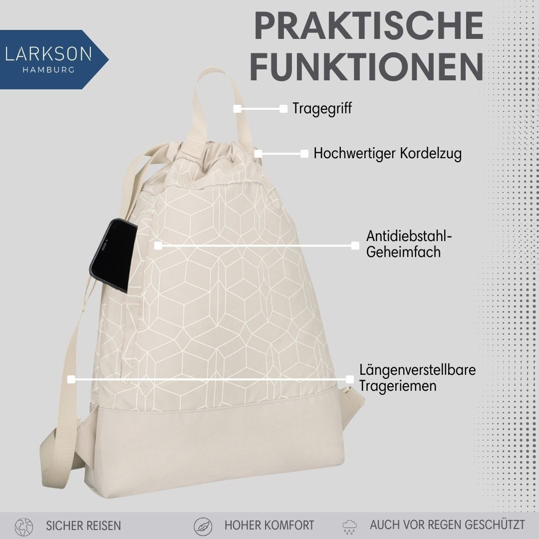 LARKSON Turnbeutel No 7 Turnbeutel Damen Herren (1-tlg), Sporttasche, Anti Diebstahl Seitentasche, Wasserabweisend