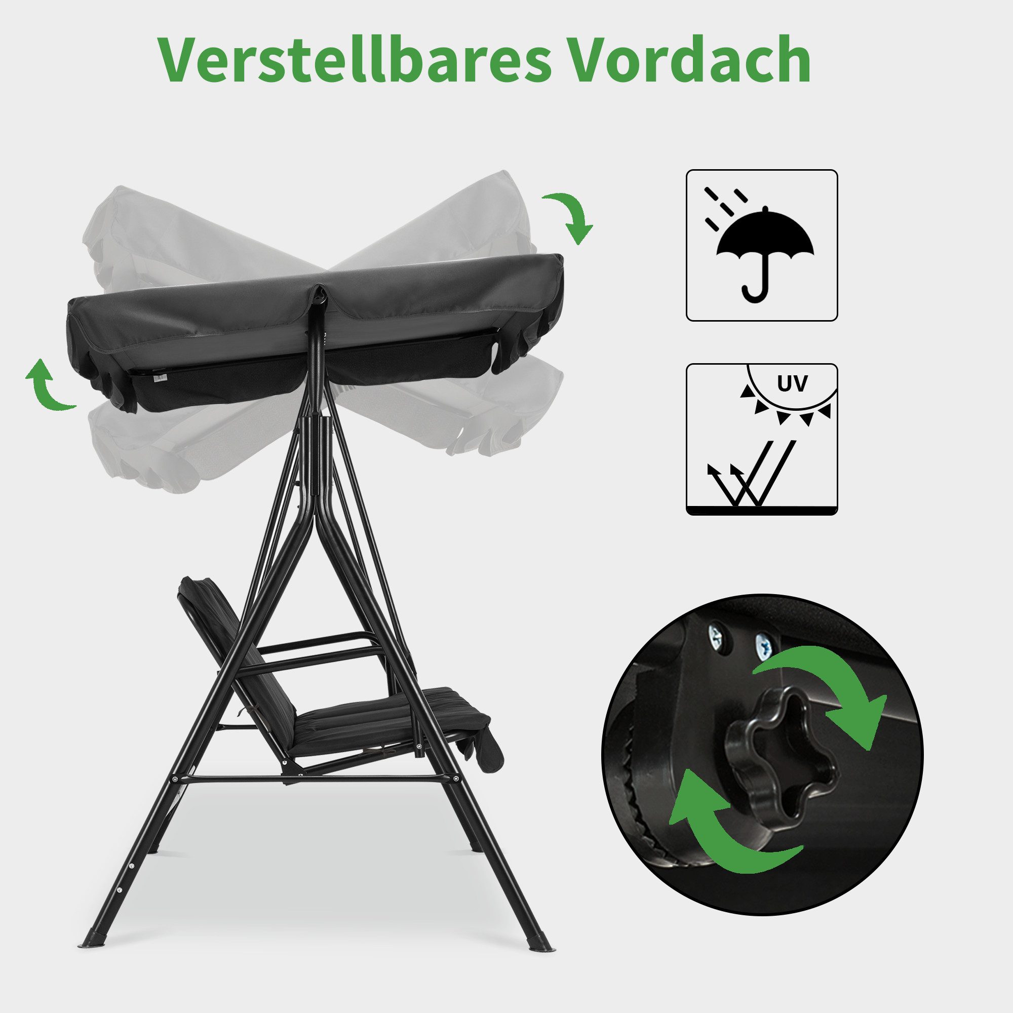 MCombo Hollywoodschaukel MCombo 3-Sitzer Hollywoodschaukel Gartenschaukel 8003, 3-Sitzer, mit Verstellbares Sonnendach, Wetterfest, Schaukelbank Outdoor – Bild 3 von 5