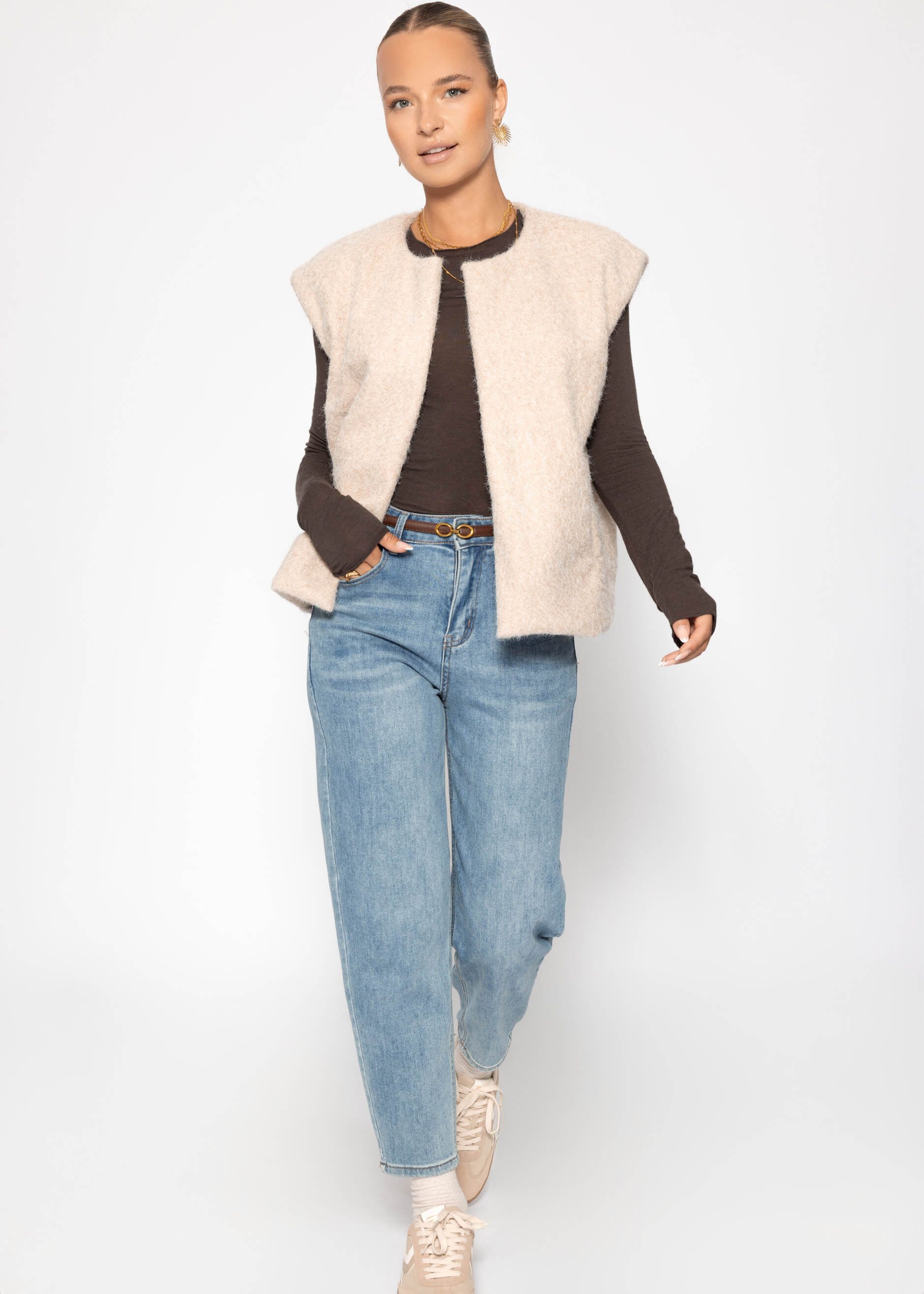 SASSYCLASSY Kurzweste Ärmellose Weste mit Wollstruktur für Damen Cozy Weste günstig online kaufen