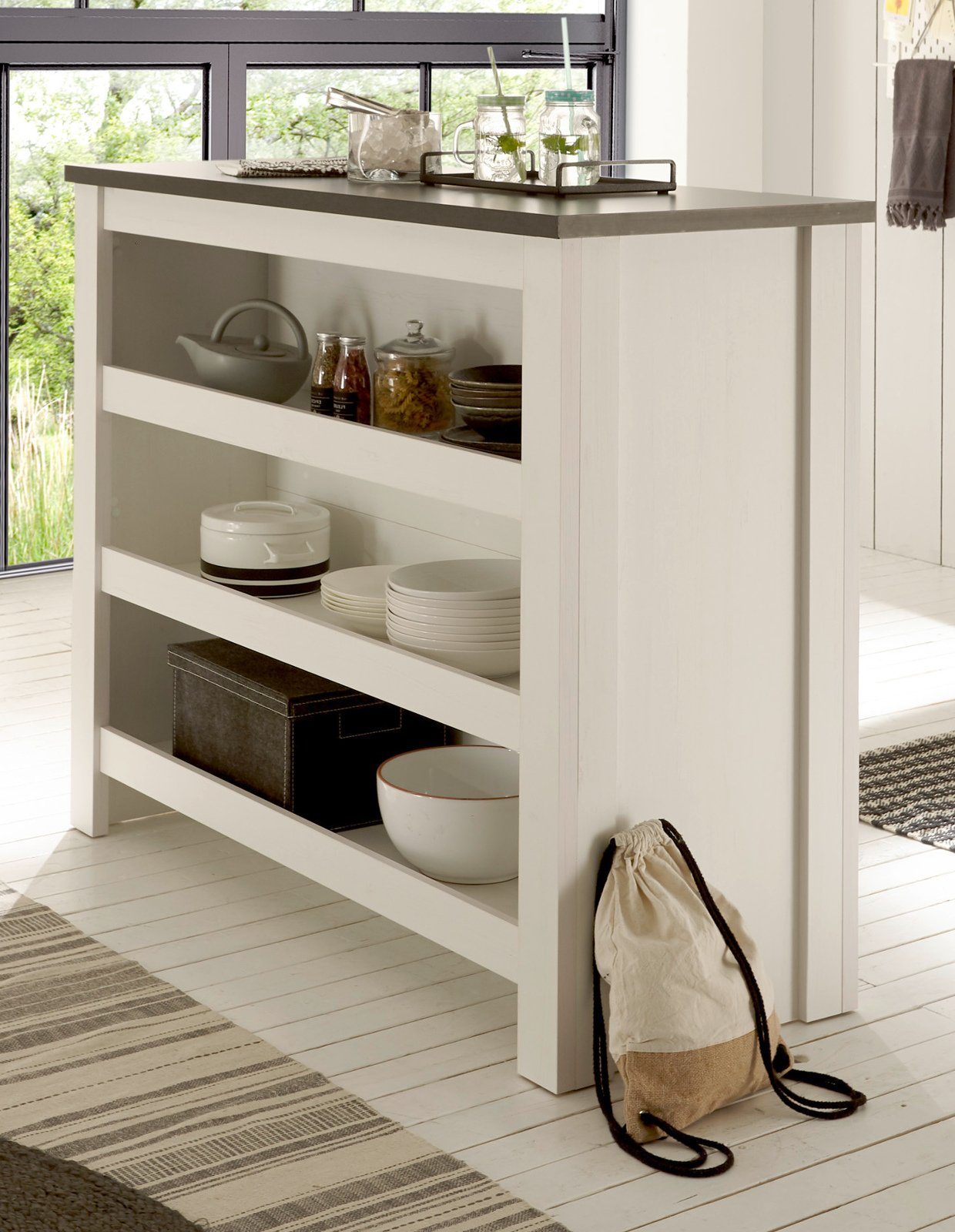 Furn.Design Barschrank Stove (Theke in weiß Pinie Landhaus, 130 x 106 cm) als Küchentheke oder gemütliche Bar