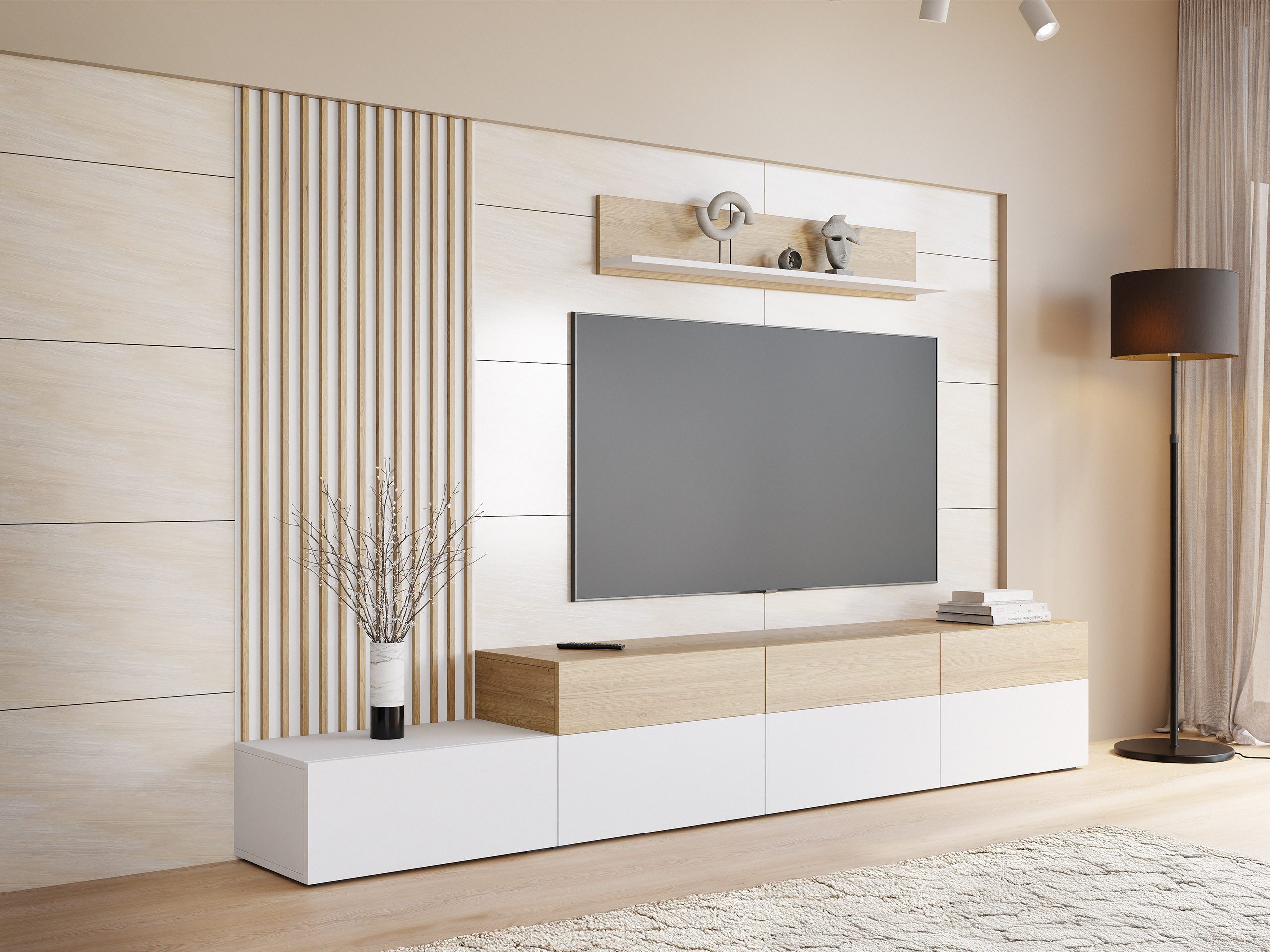 MIRJAN24 Wohnwand Narezi II, (TV-Lowboard, Wandboard, Wandpaneel), Grifflos günstig online kaufen