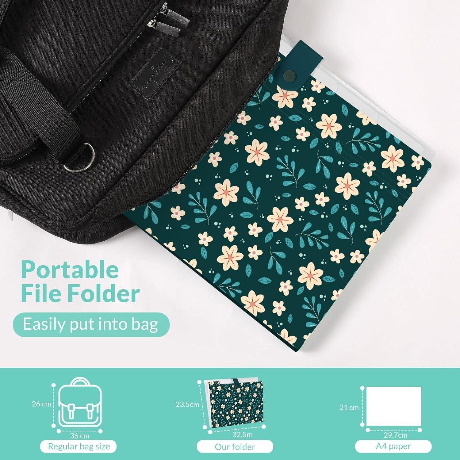 LuxusKollektion Fächermappe Dokumentenmappe Fächermappe Blumenmuster Organizer A4 6 Tasche pine