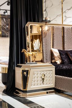 JVmoebel Schlafzimmer-Set Schlafzimmer Set 5tlg Luxus 2x Nachttische Doppelbett Kommode, (5-St., Bett, 2x Nachttische, Kommode, Spiegel), Made in Europa