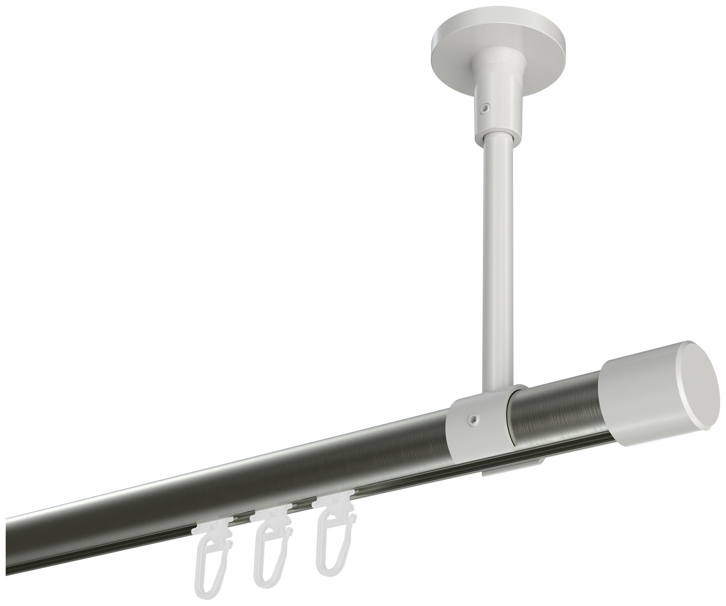 INTERDECO Innenlaufschiene Sonette Santo, Ø 20 mm, 1-läufig, Fixmaß, kürzbar, Deckenmontage, Aluminium, Edelstahl-Optik / Weiß / Bicolor