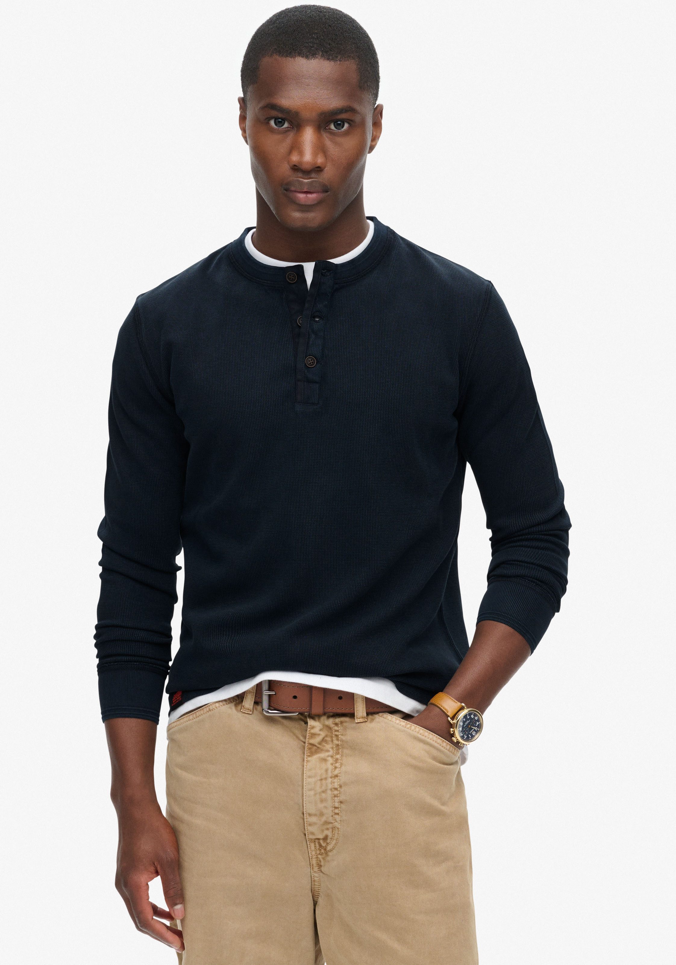 Superdry Langarmshirt Vintage Textured Grandad Top im Henley-Stil günstig online kaufen